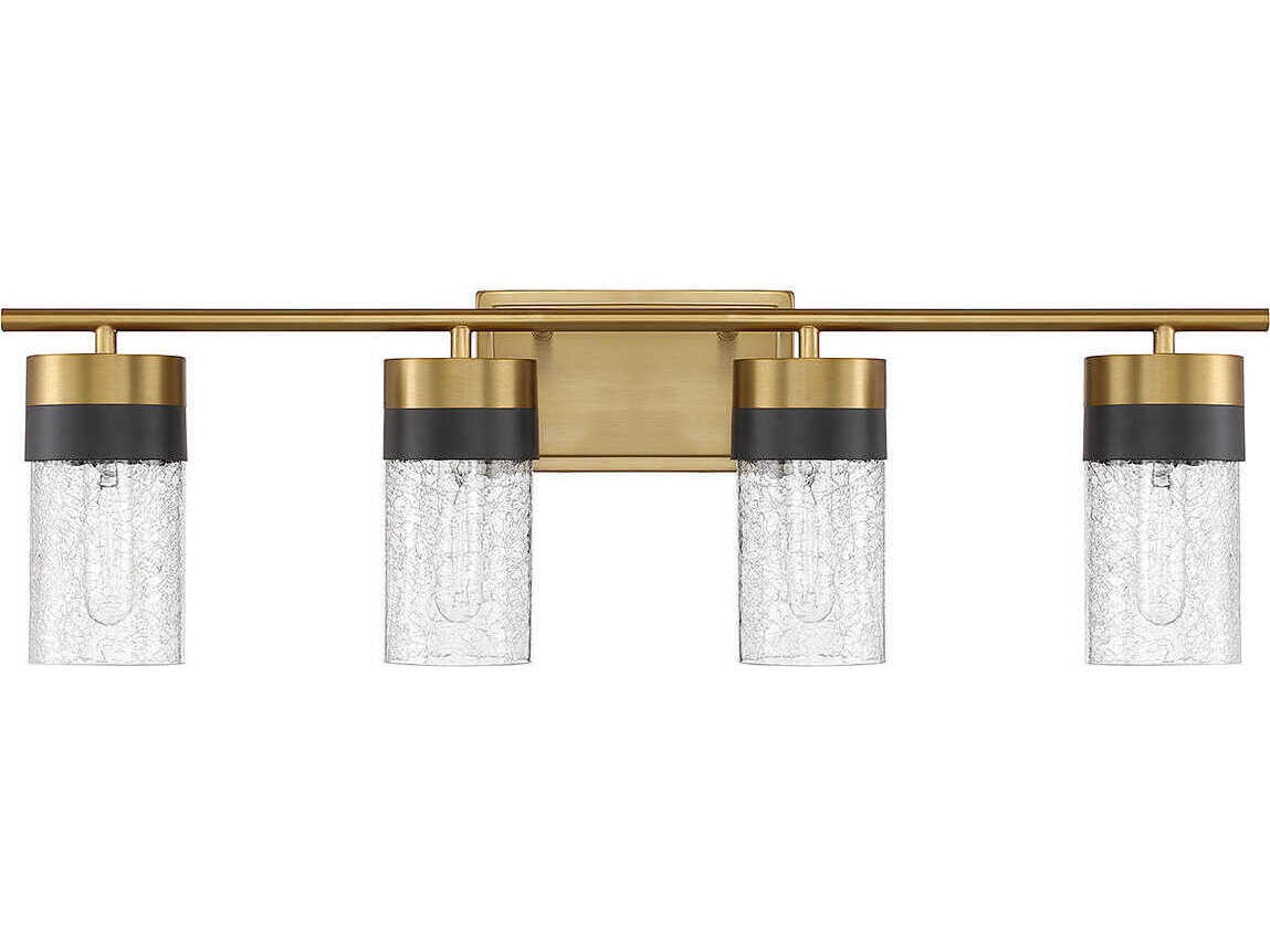 Savoy House Brickell 4-Light Warm Brass Black Glass Vanity Light