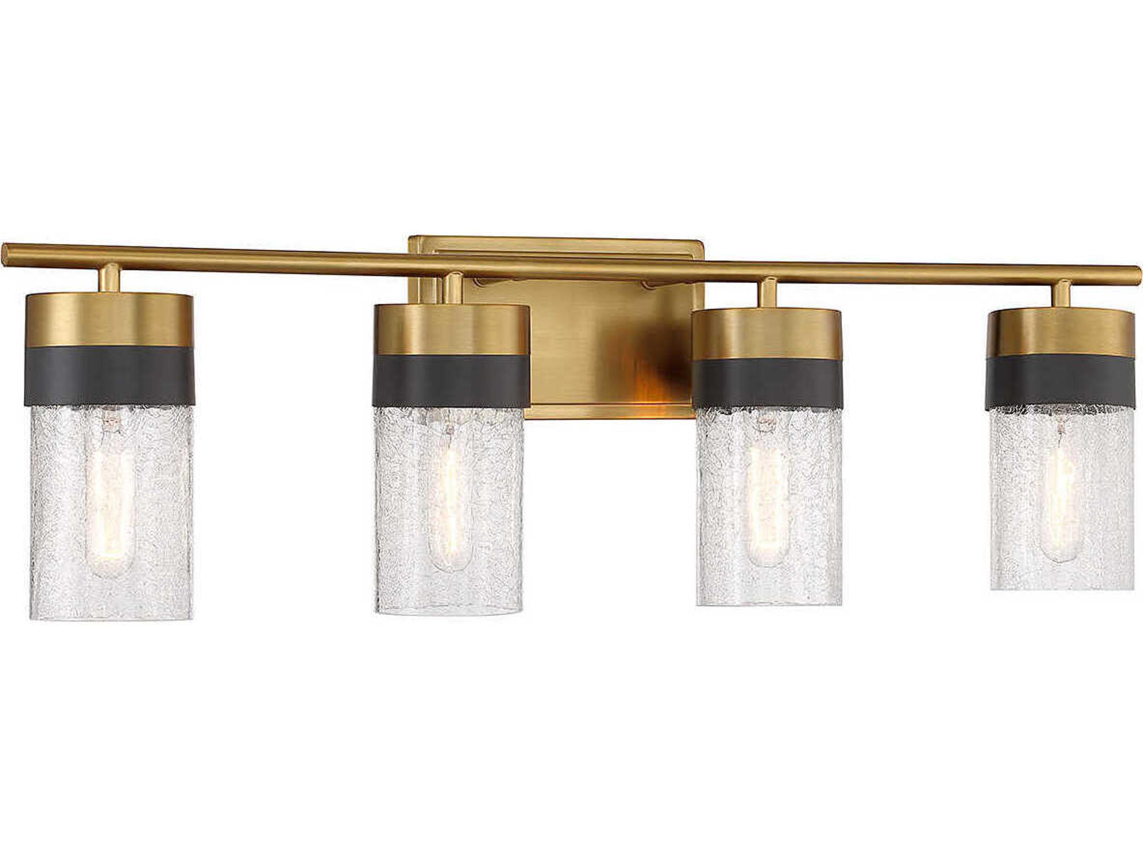 Savoy House Brickell 4-Light Warm Brass Black Glass Vanity Light