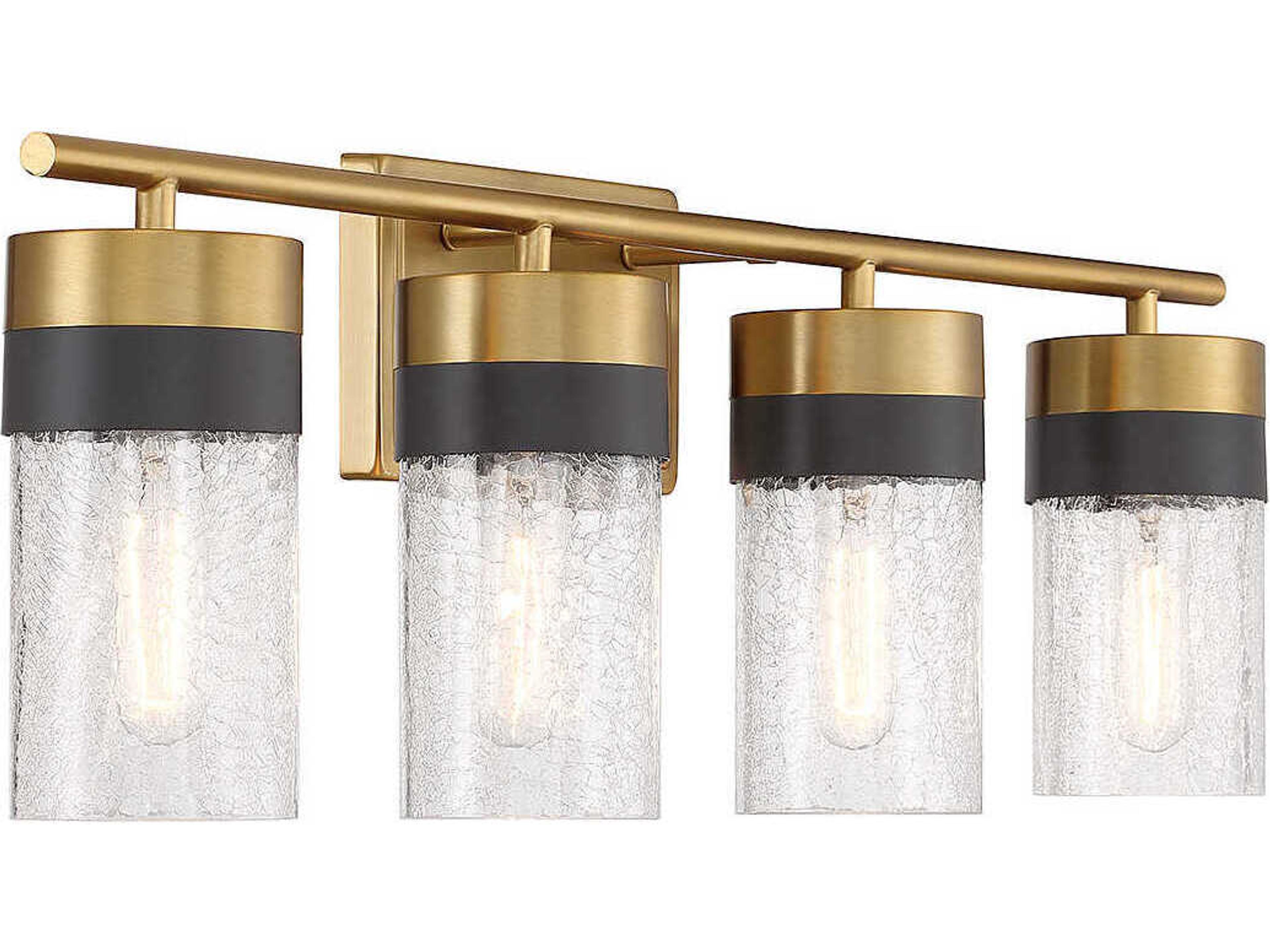 Savoy House Brickell 4-Light Warm Brass Black Glass Vanity Light