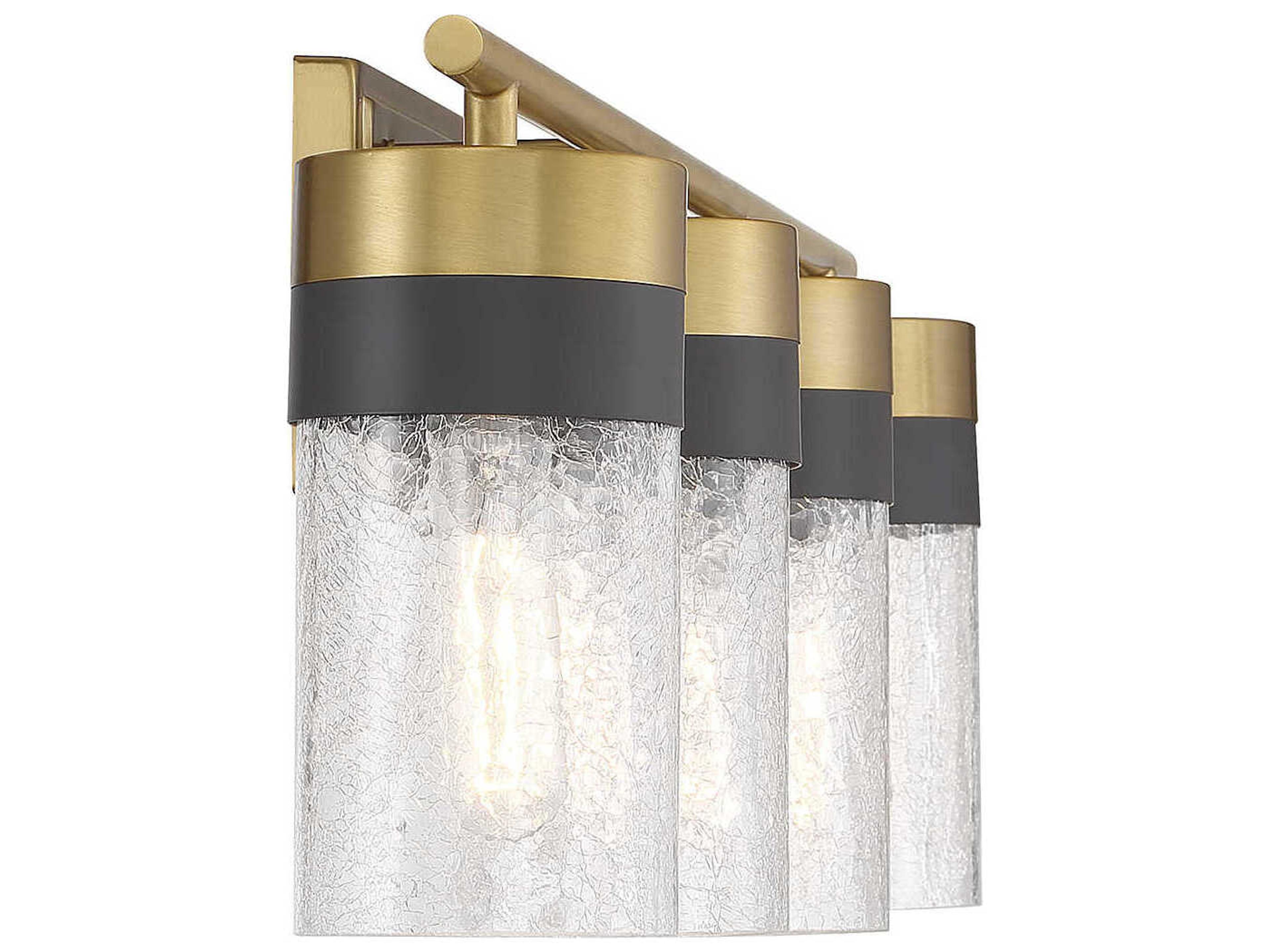 Savoy House Brickell 4-Light Warm Brass Black Glass Vanity Light