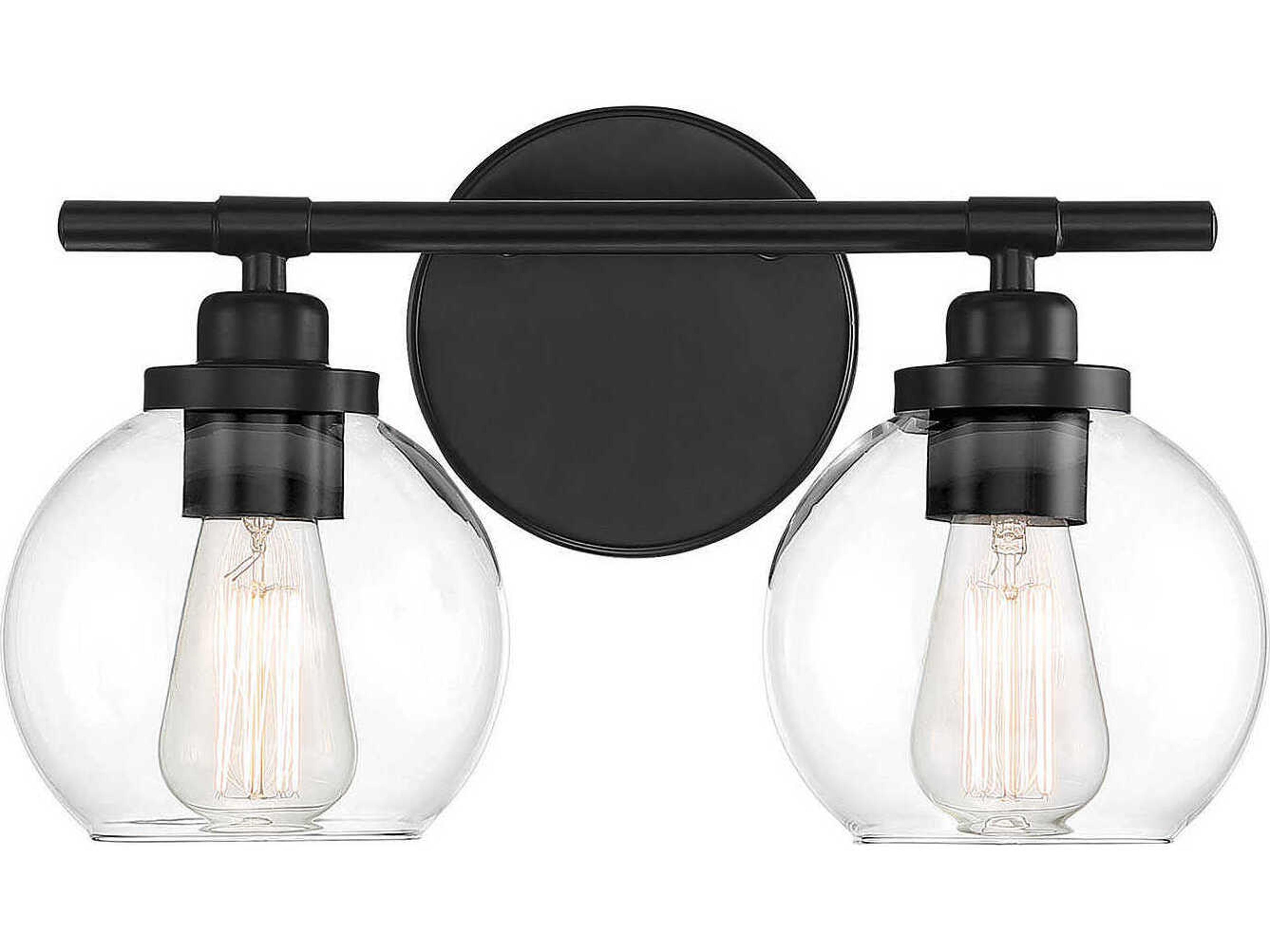 Carson 2-Light Matte Black Glass Vanity Light