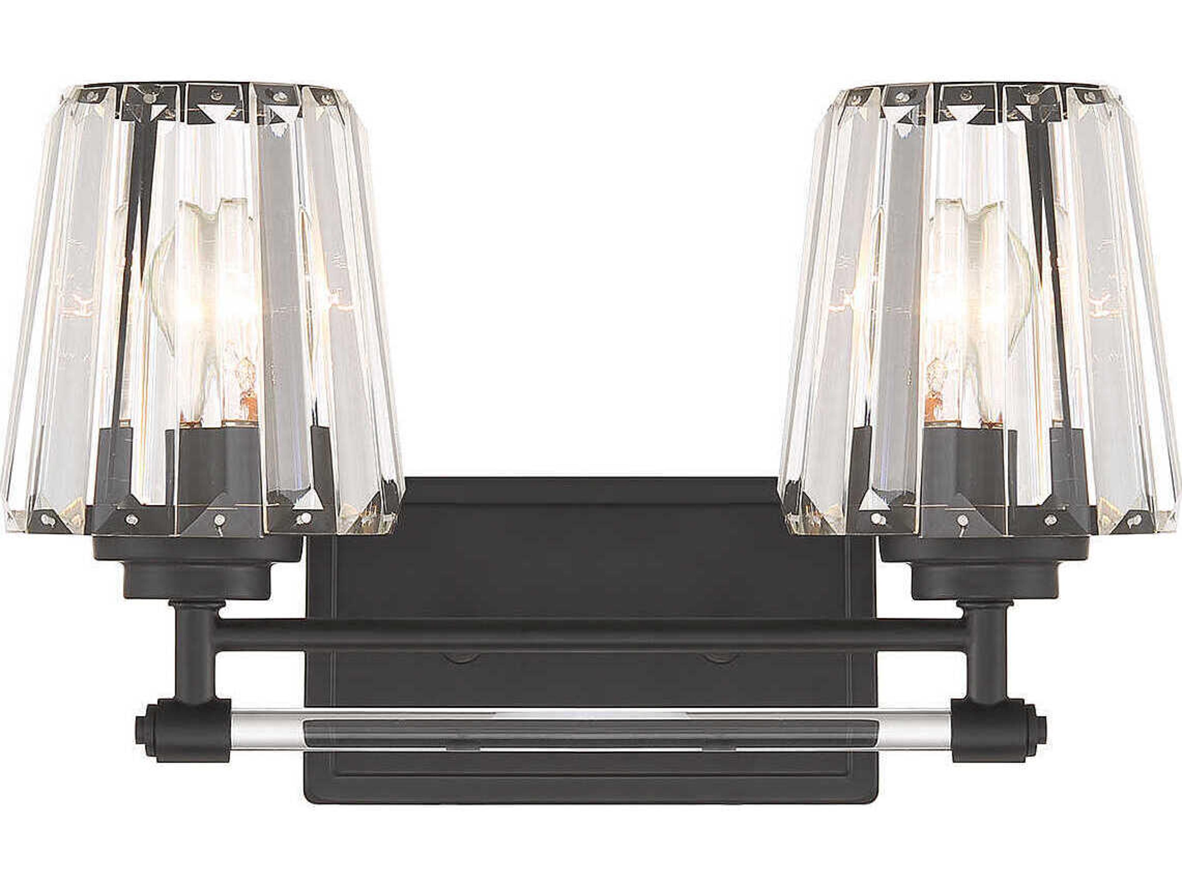 Garnet 2-Light Matte Black Crystal Vanity Light