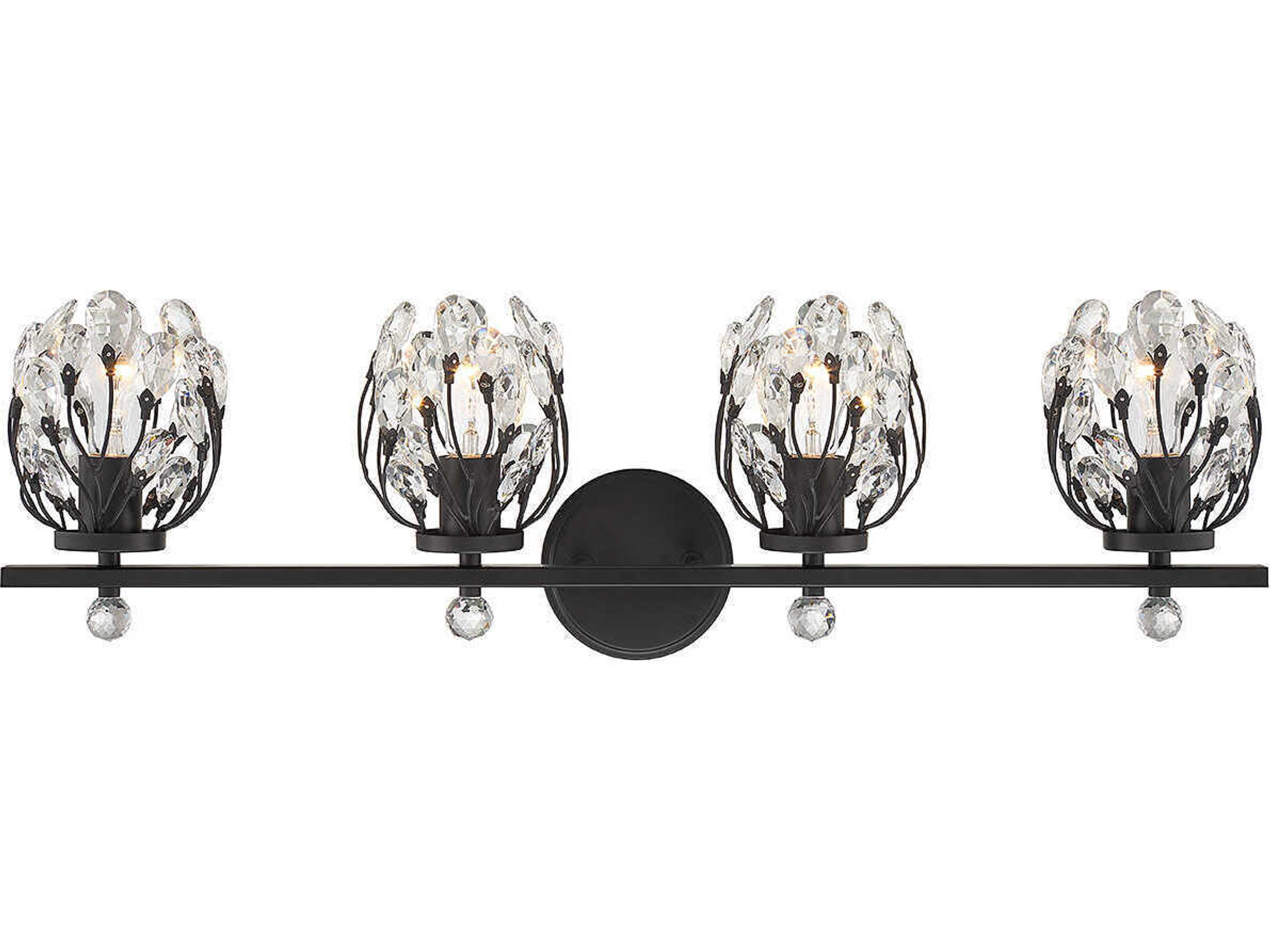 Moreno 4-Light Matte Black Crystal Vanity Light