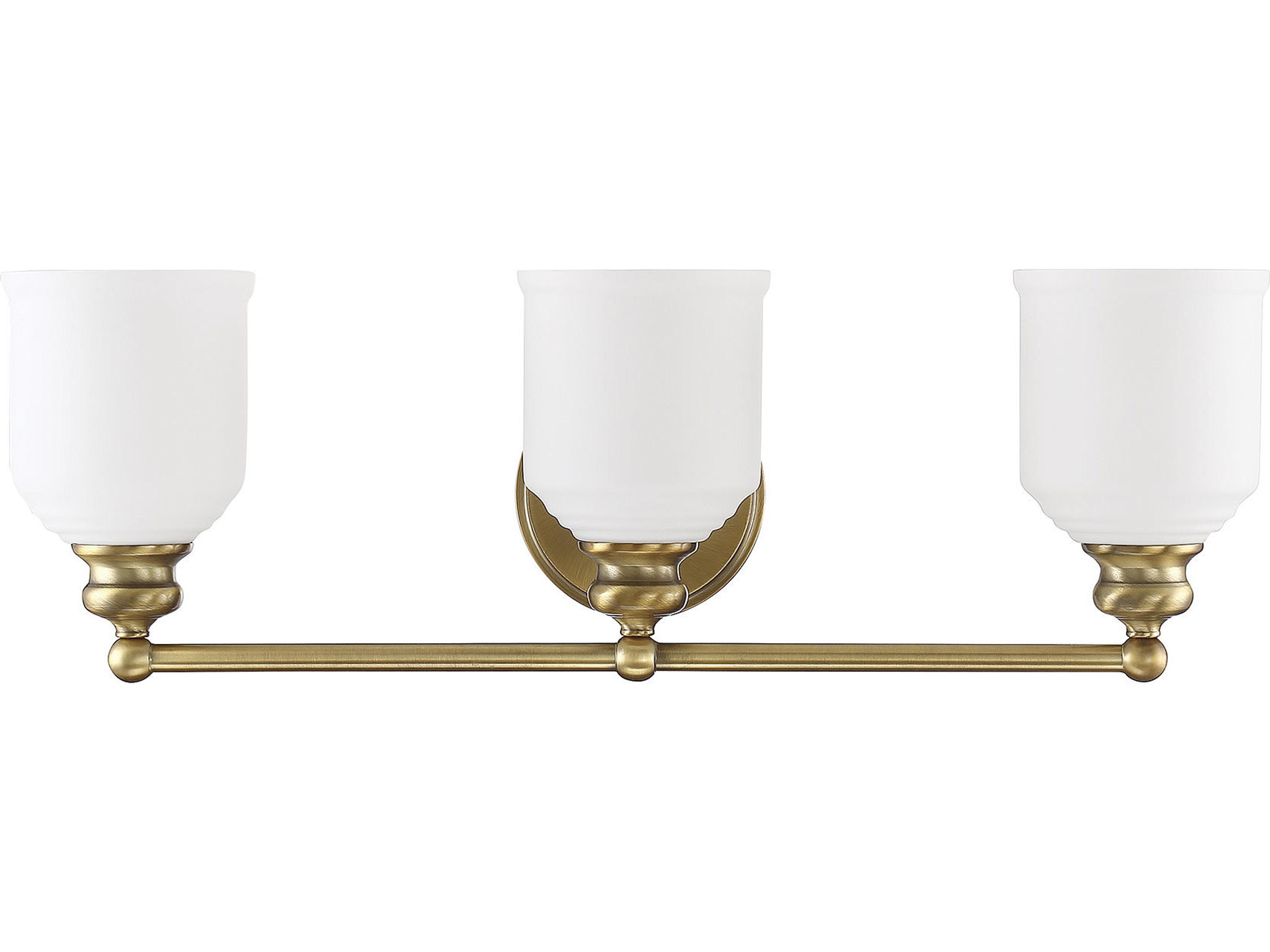 Savoy House Melrose 3-Light Warm Brass White Glass Vanity Light
