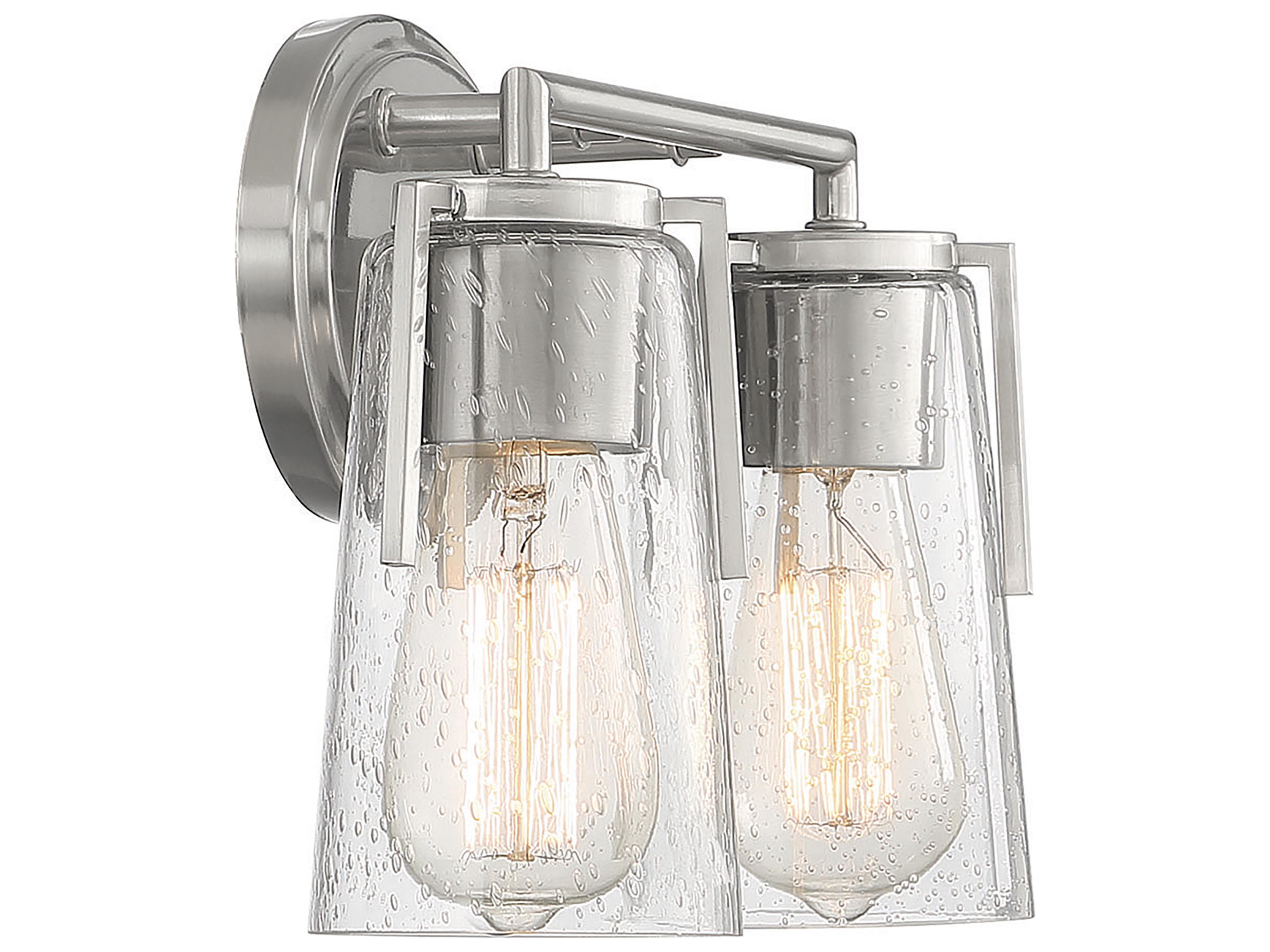 Savoy House Sacremento 2-Light Satin Nickel Glass Vanity Light