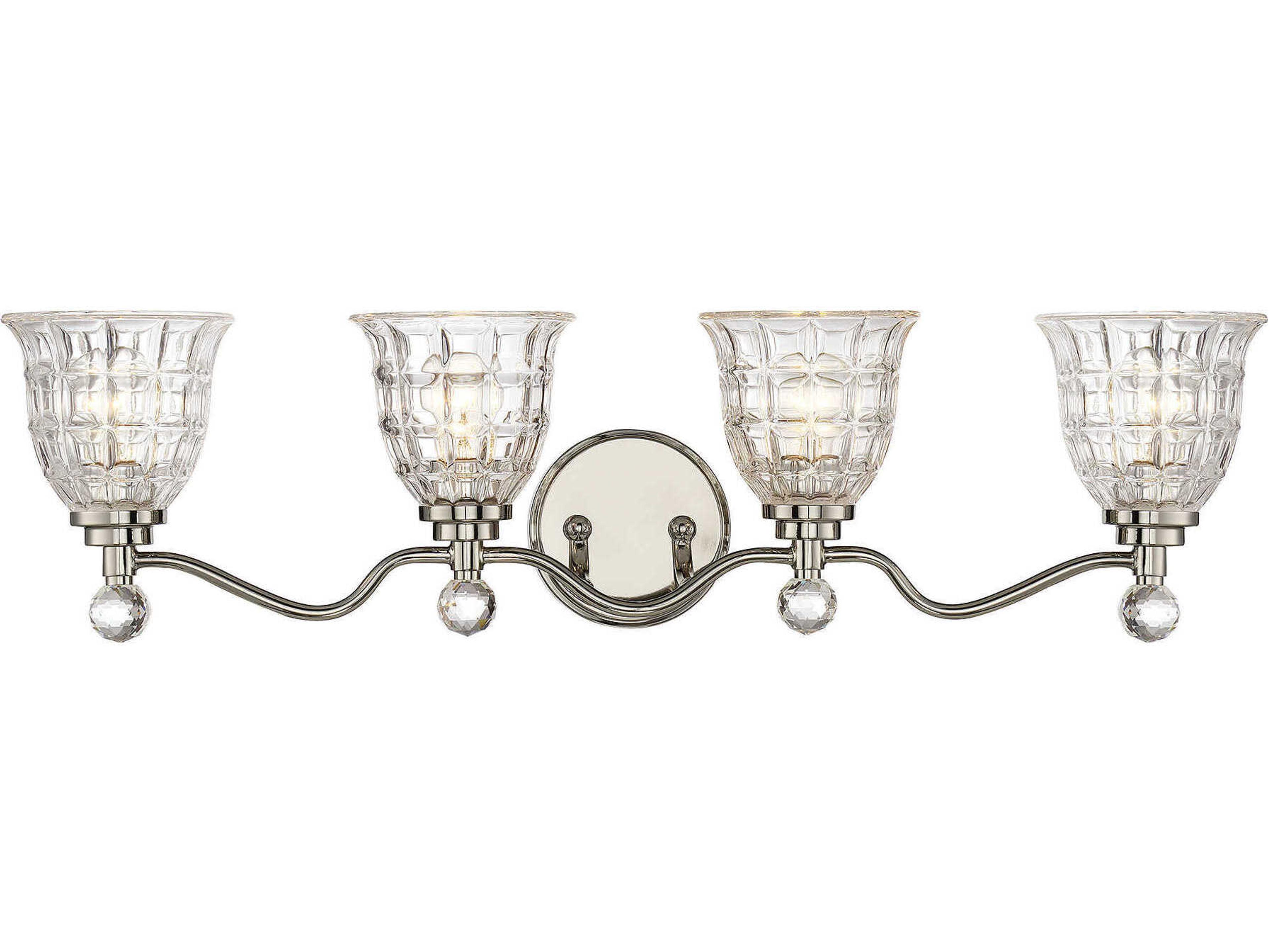 Birone 4-Light Polished Nickel Crystal Glass Vanity Light