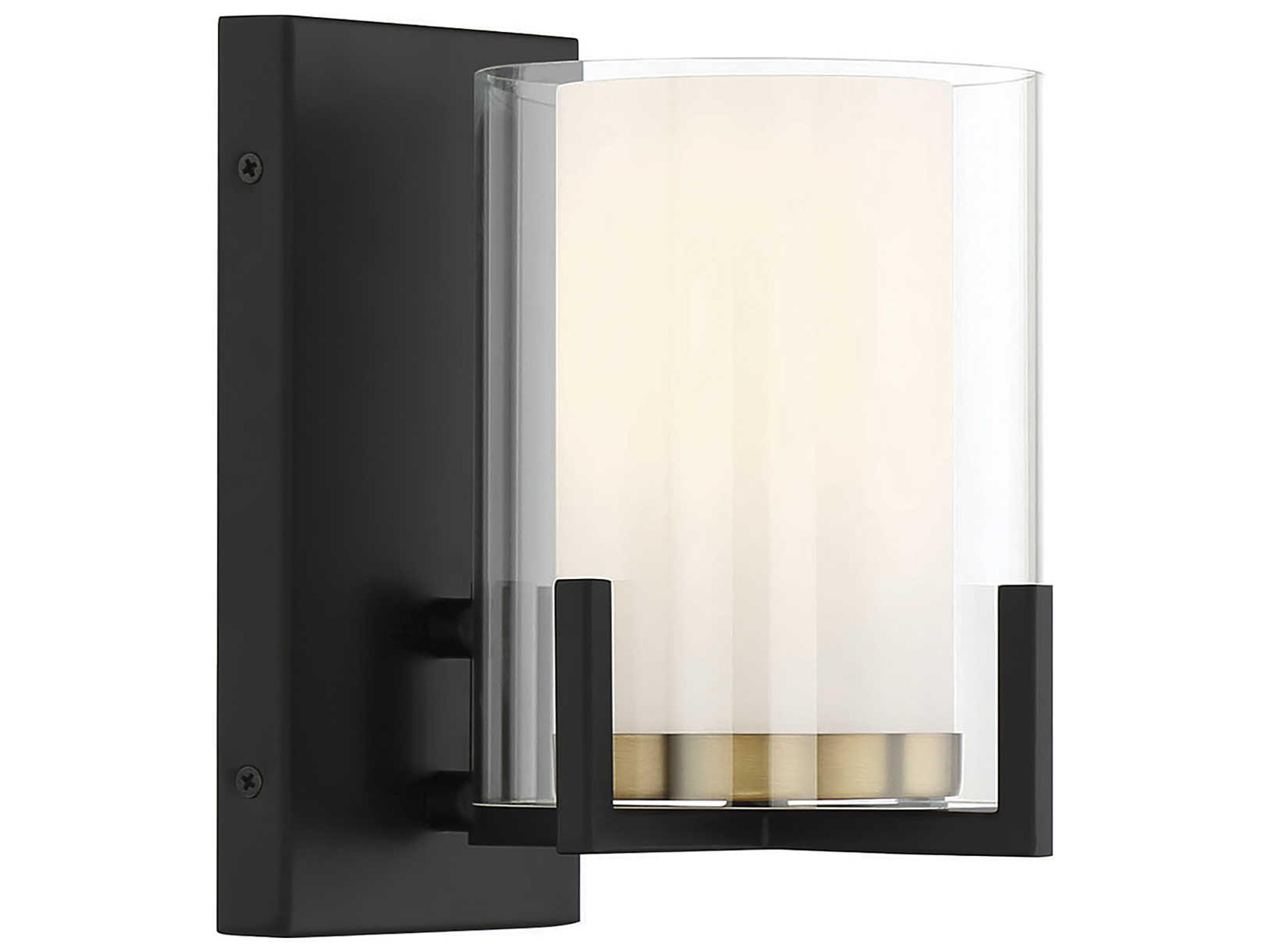 Eaton 1-Light Matte Black Warm Brass Glass Wall Sconce