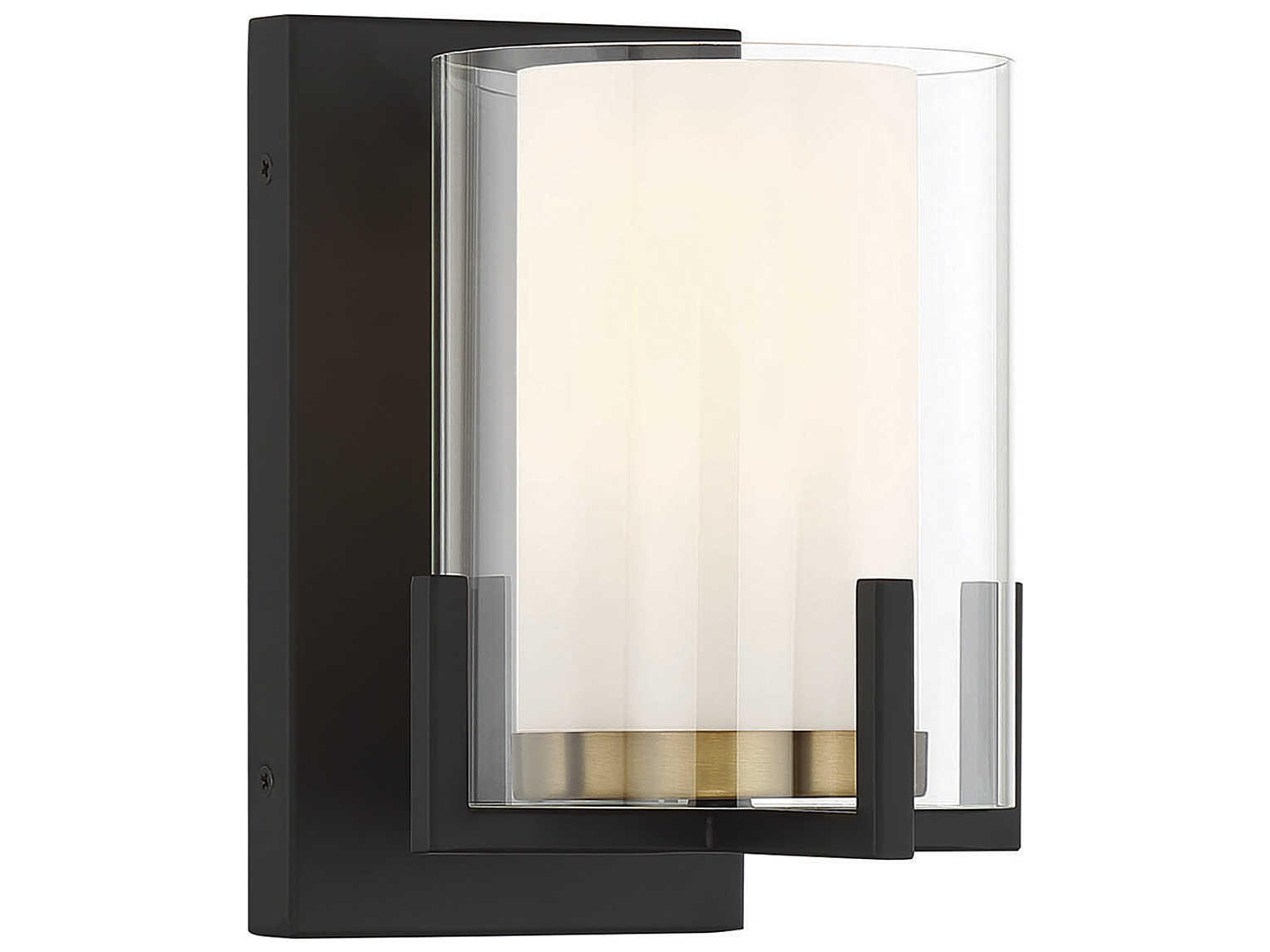 Savoy House Eaton 1-Light Matte Black Warm Brass Glass Wall Sconce