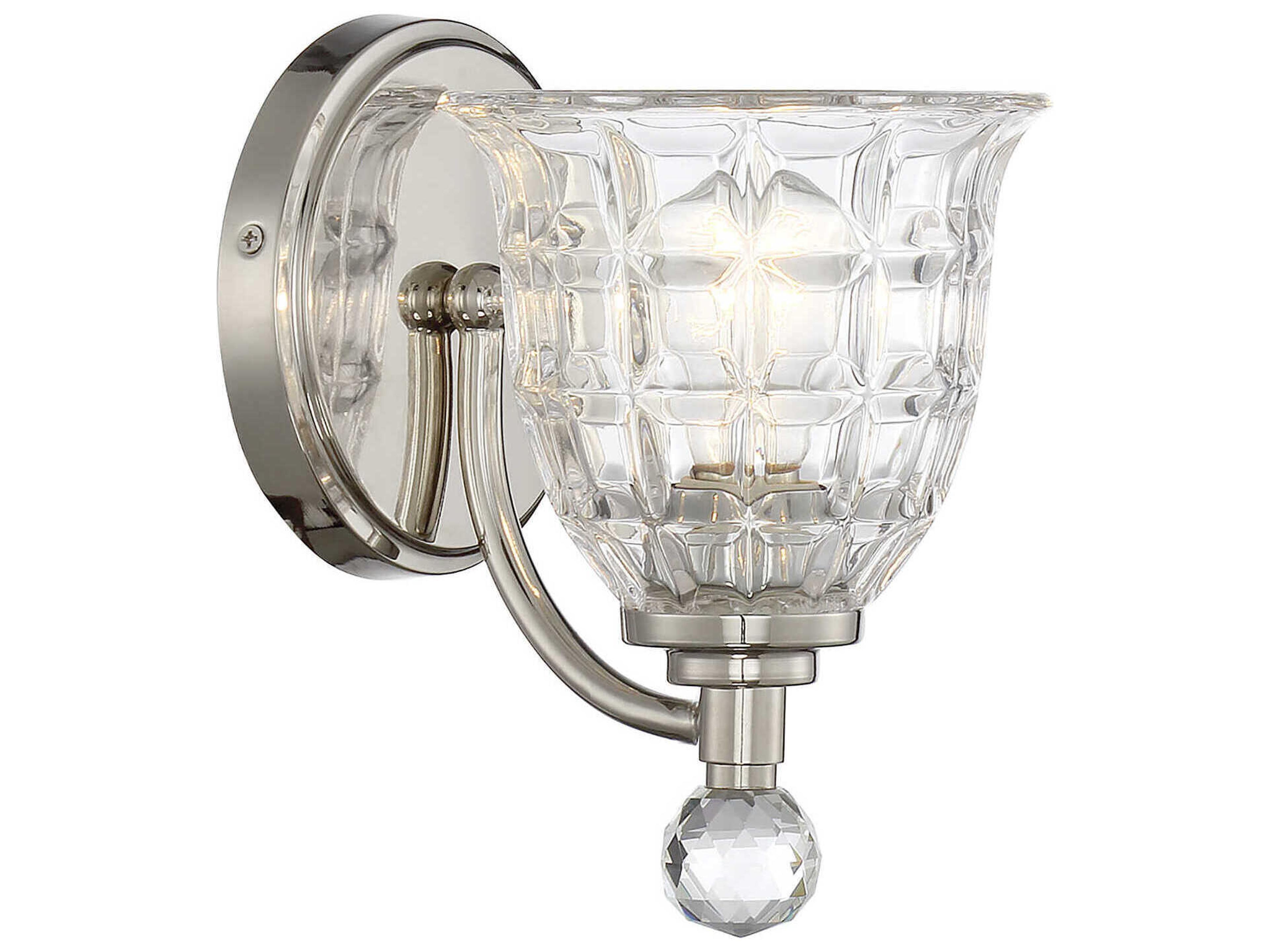 Birone 1-Light Polished Nickel Crystal Glass Wall Sconce