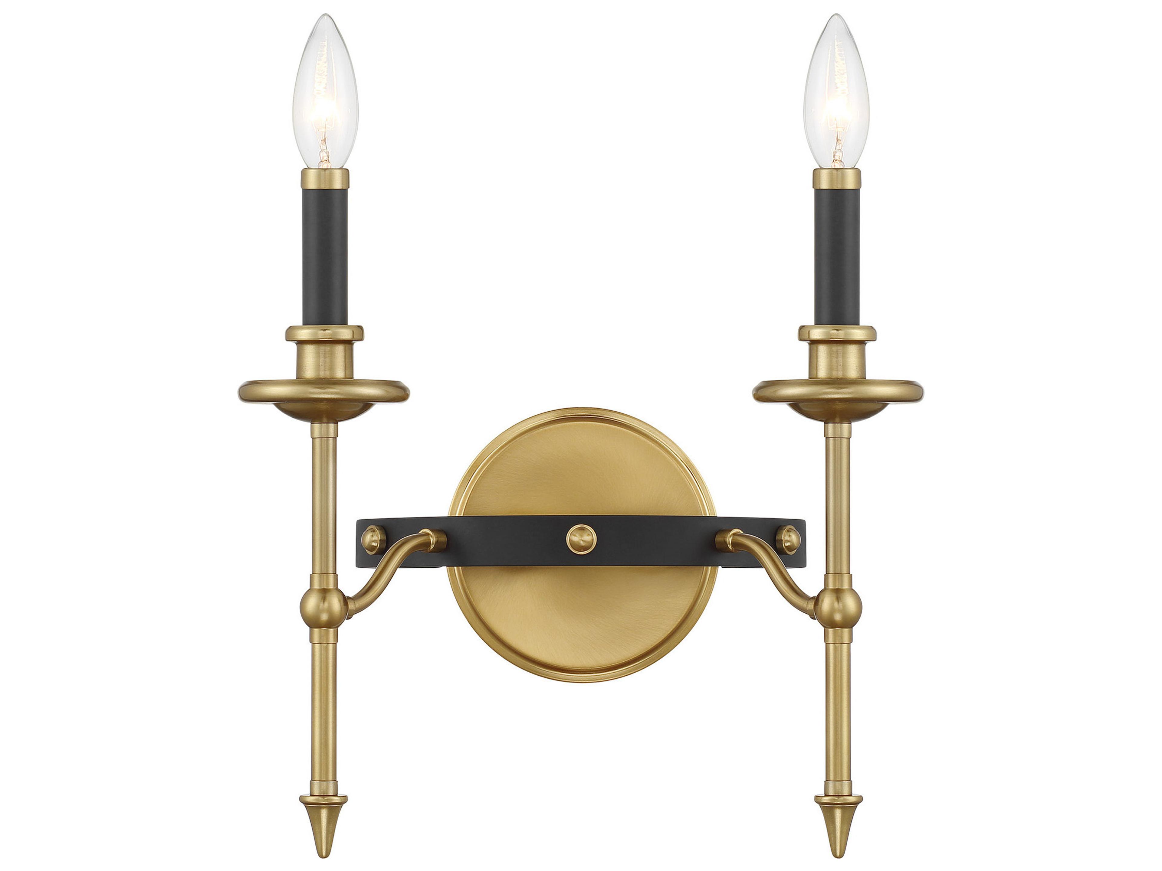 Consulate 2-Light Matte Black Warm Brass Traditional Wall Sconce