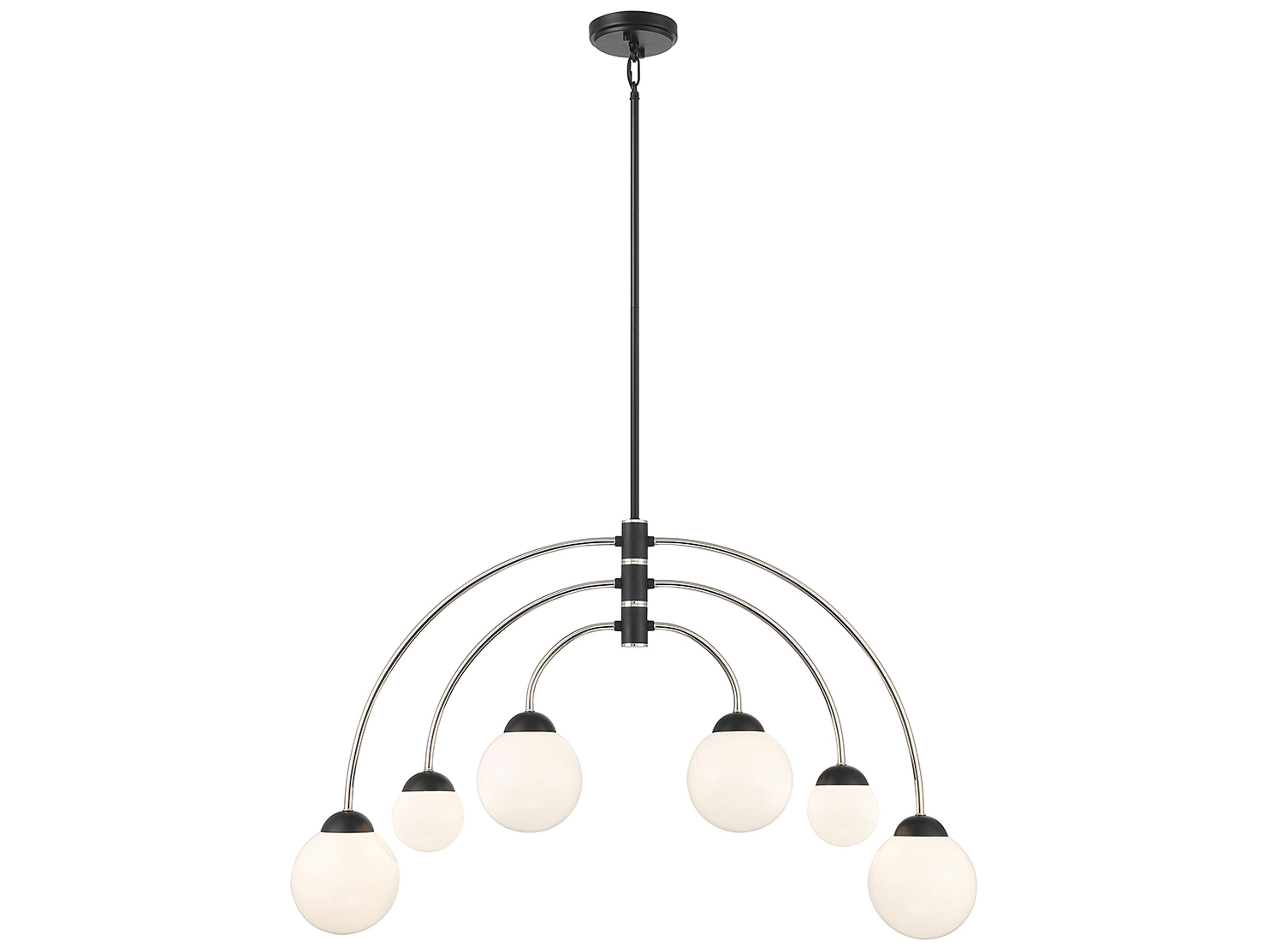 Savoy House Meridian 6-Light Matte Black Polished Nickel Glass Globe Chandelier
