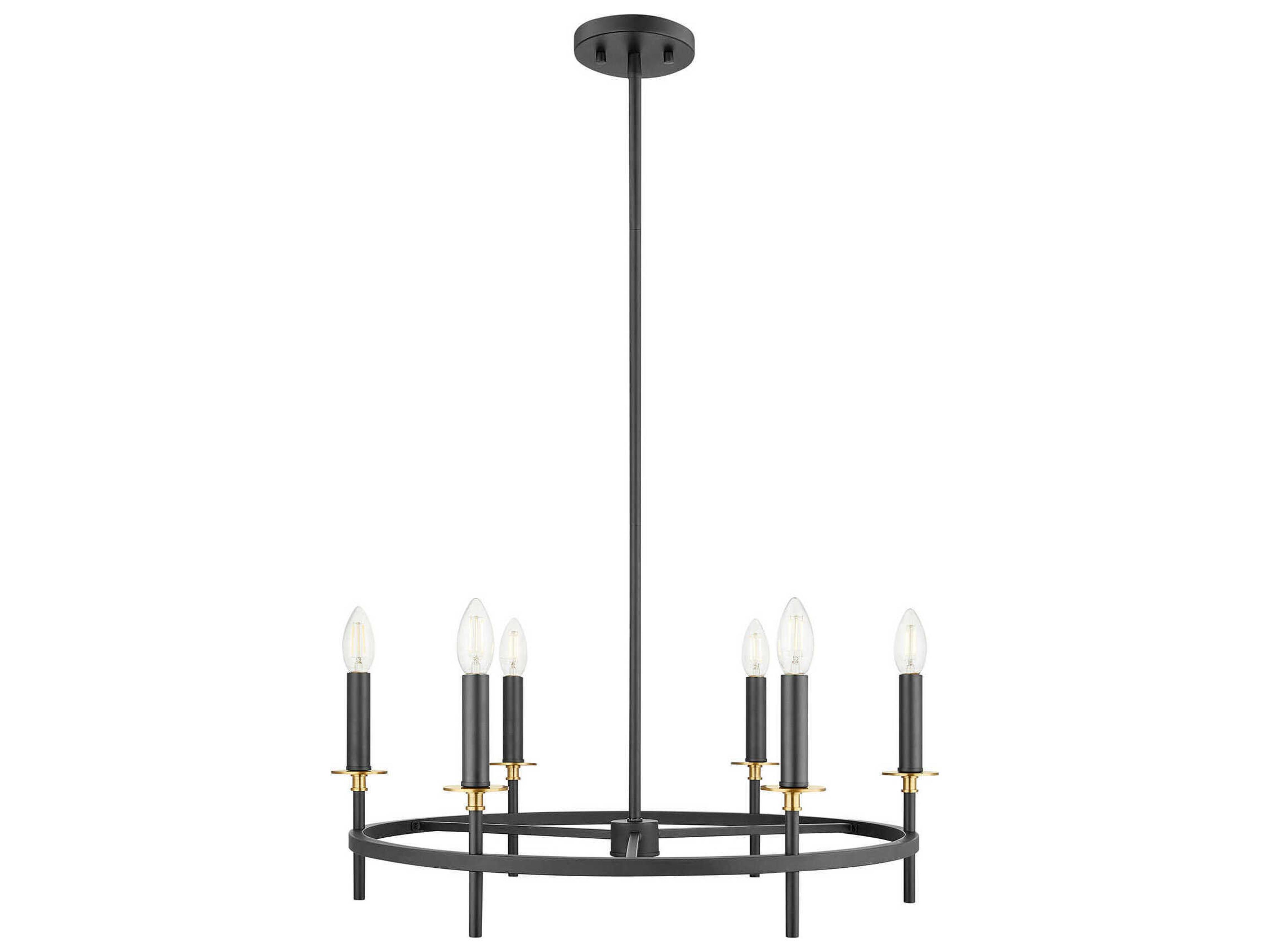 Meridian 6-Light Matte Black Natural Brass Candelabra Chandelier
