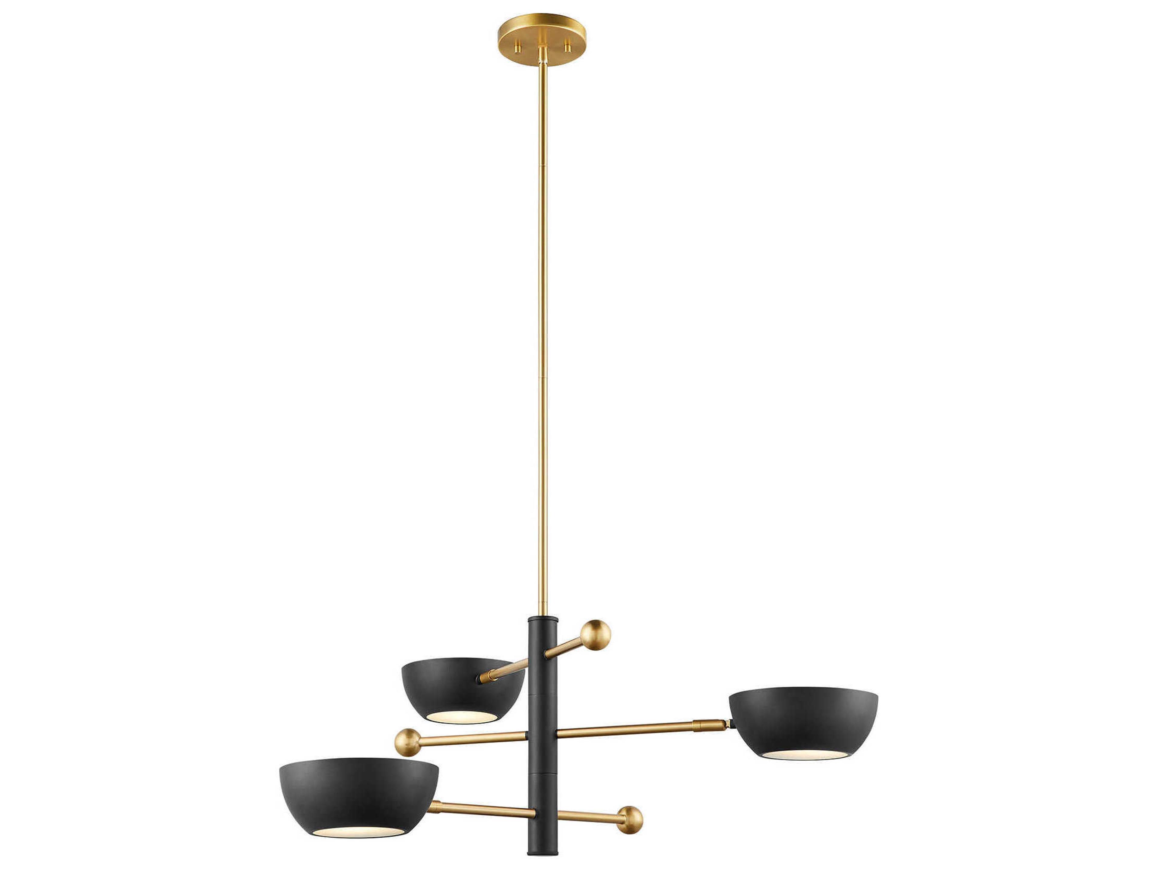 Meridian 3-Light Matte Black Natural Brass Chandelier