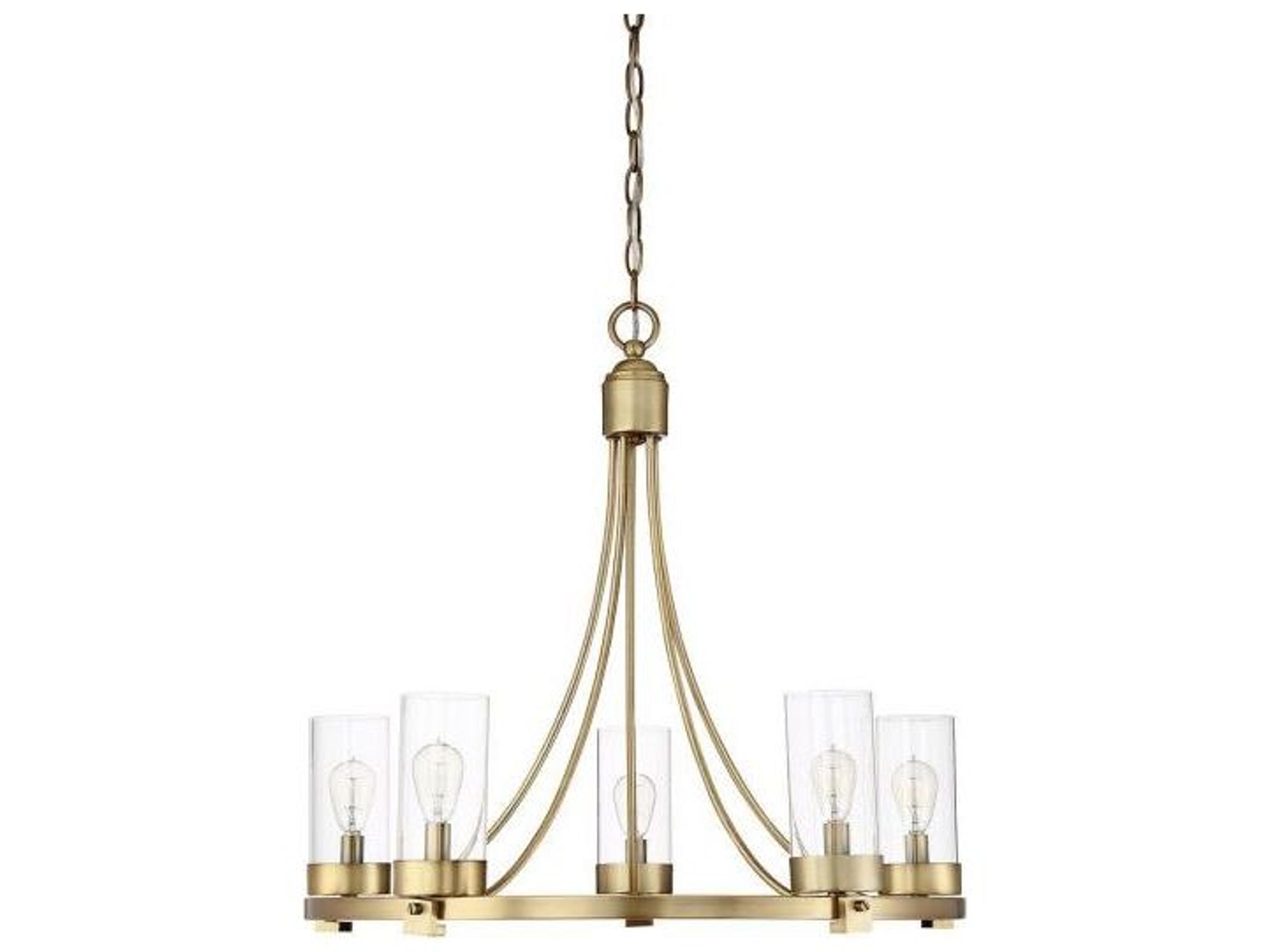 Savoy House Meridian 5-Light Natural Brass Glass Cylinder Chandelier