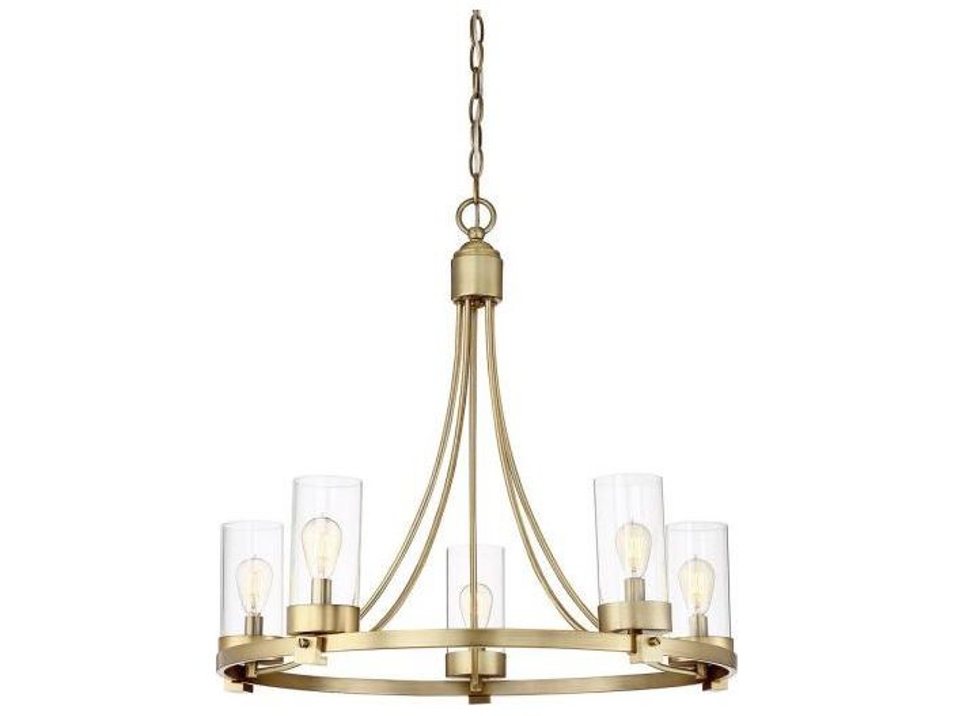 Savoy House Meridian 5-Light Natural Brass Glass Cylinder Chandelier