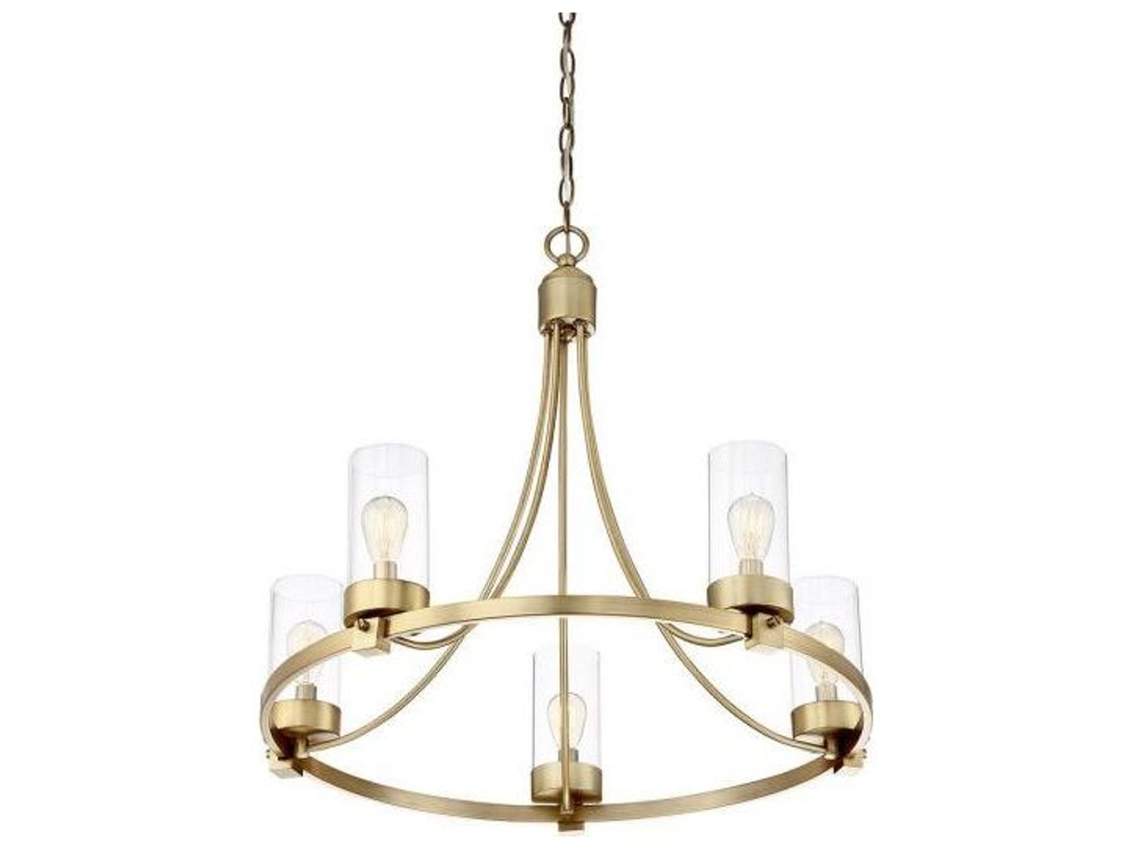 Savoy House Meridian 5-Light Natural Brass Glass Cylinder Chandelier