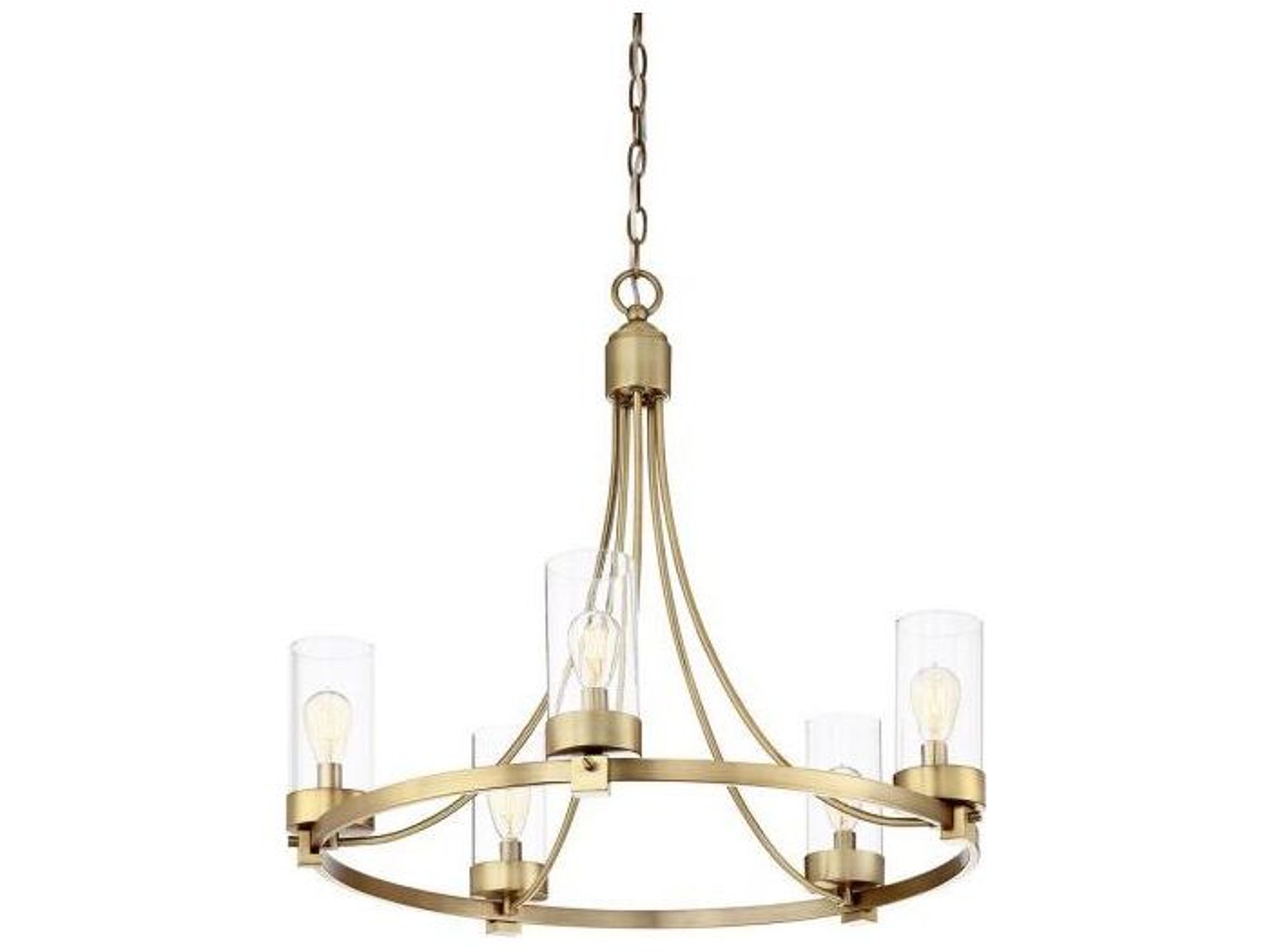 Savoy House Meridian 5-Light Natural Brass Glass Cylinder Chandelier