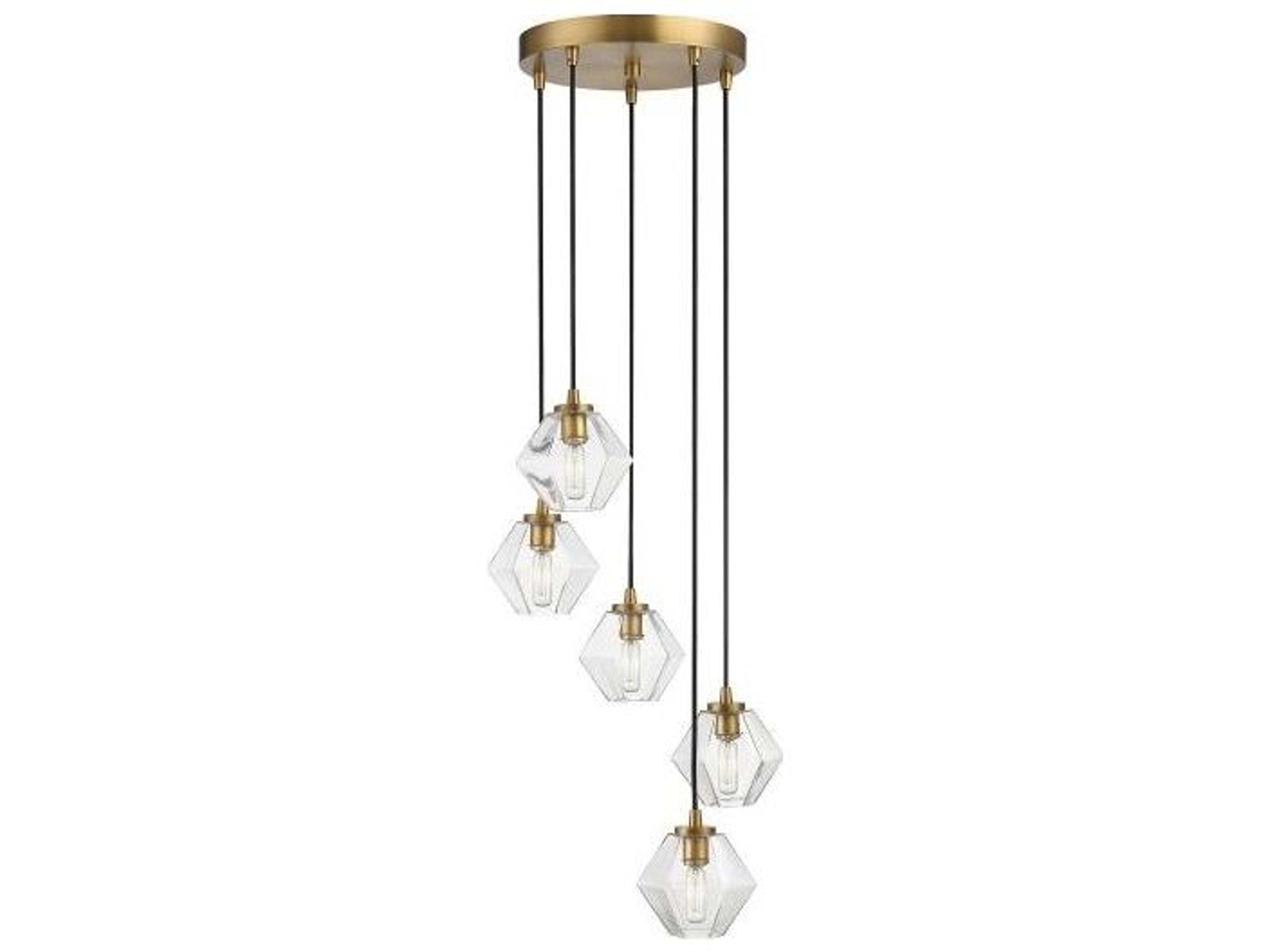 Savoy House Meridian 5-Light Natural Brass Glass Globe Geometric Pendant