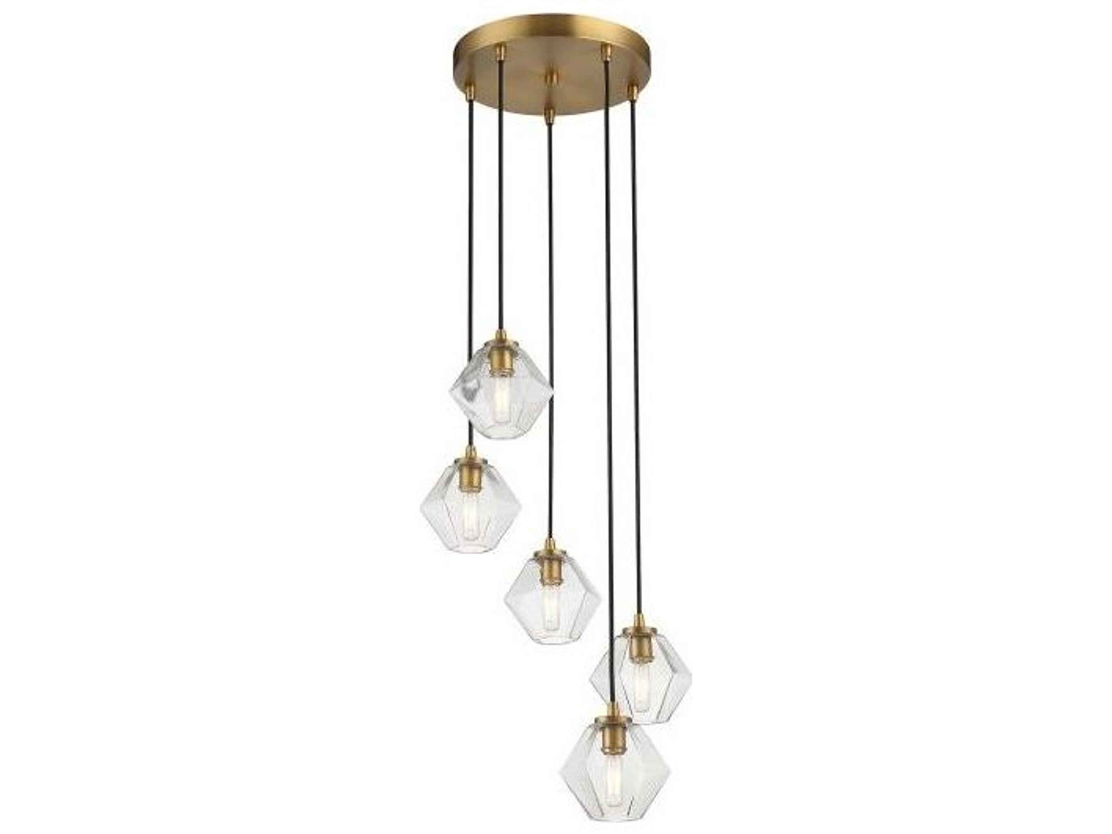 Savoy House Meridian 5-Light Natural Brass Glass Globe Geometric Pendant
