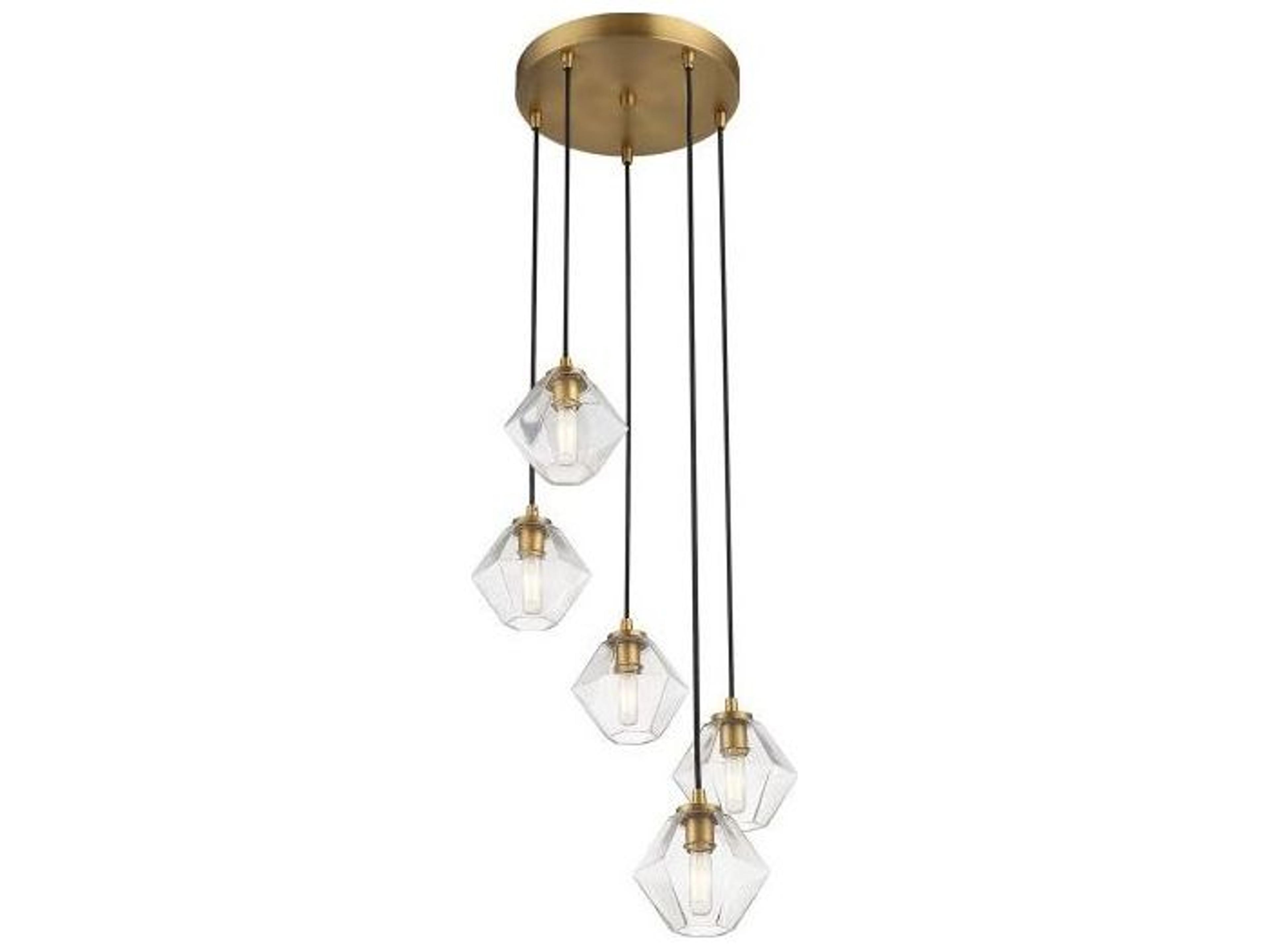 Savoy House Meridian 5-Light Natural Brass Glass Globe Geometric Pendant
