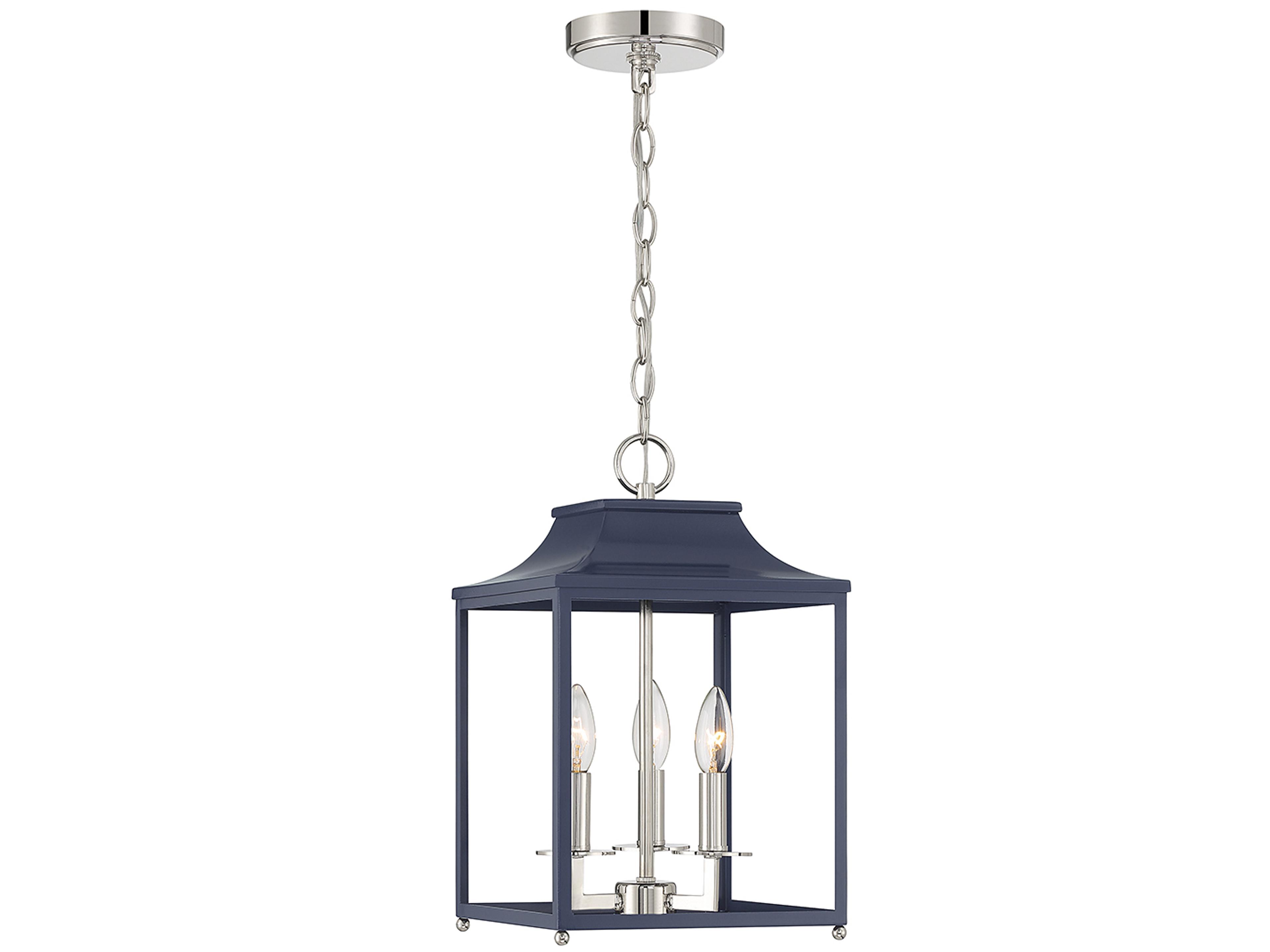Meridian 3-Light Navy Blue Polished Nickel Lantern Mini Pendant