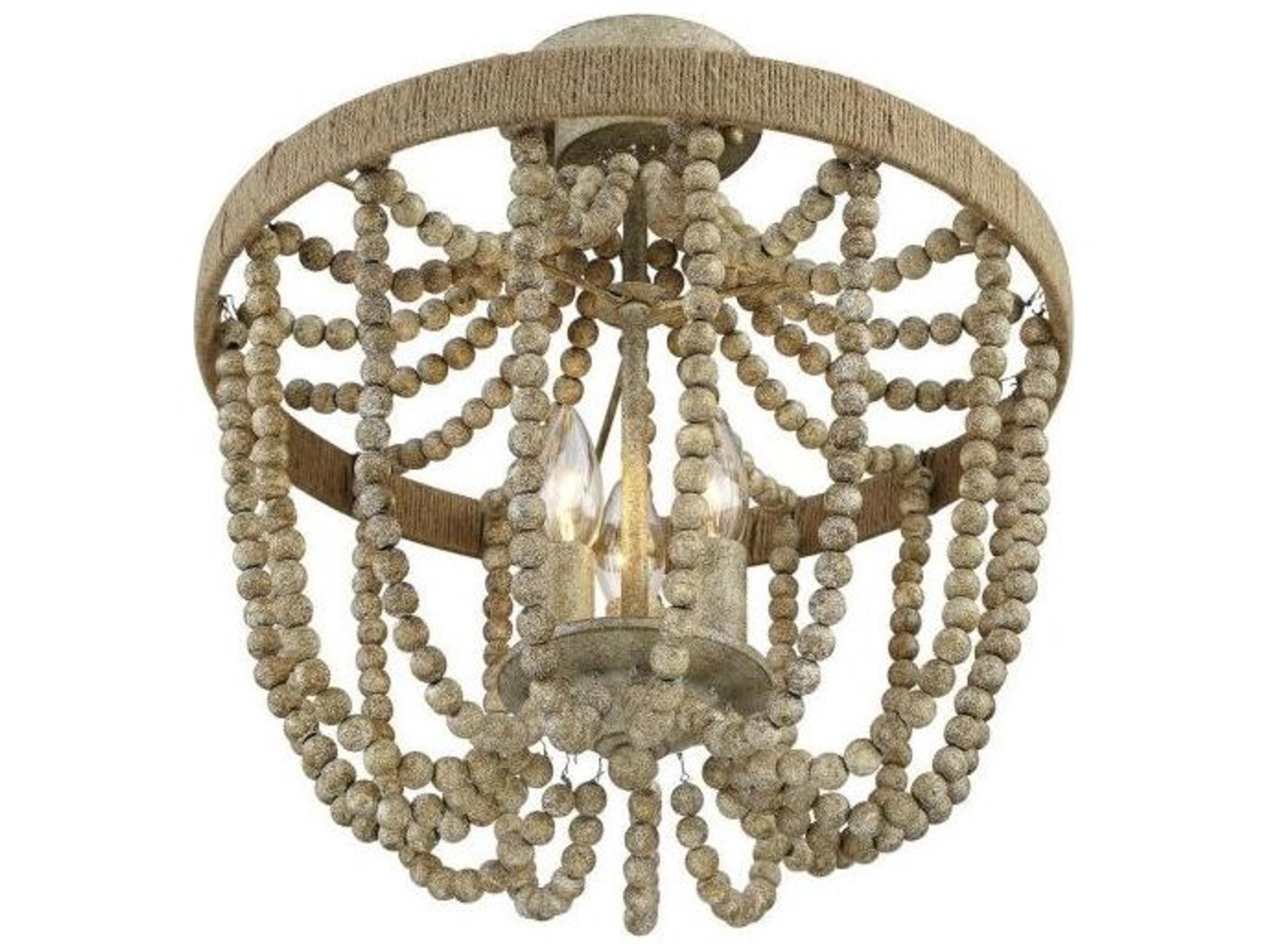 Savoy House Meridian 3-Light Natural Wood Rope Off White Semi Flush Mount