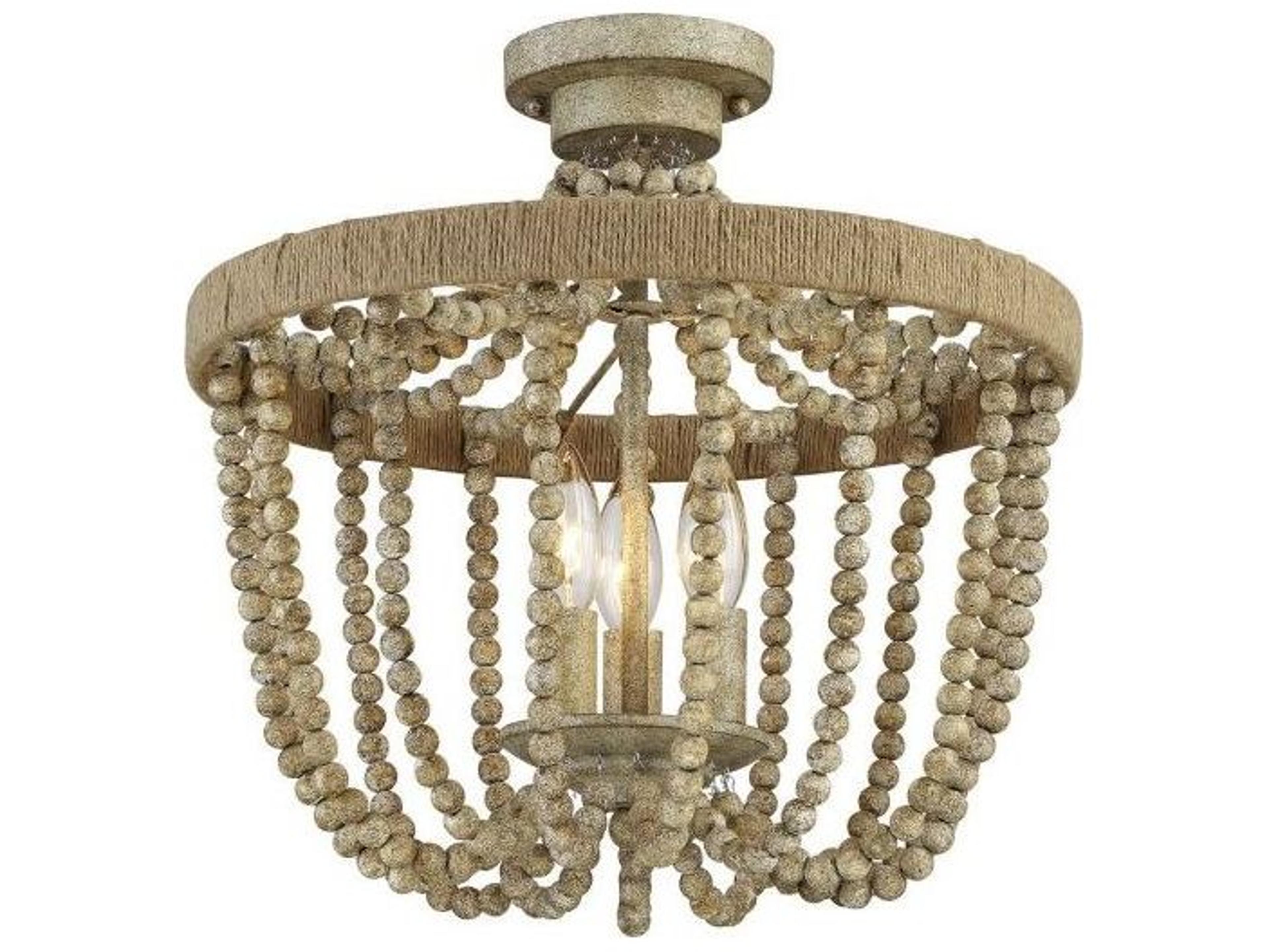 Savoy House Meridian 3-Light Natural Wood Rope Off White Semi Flush Mount