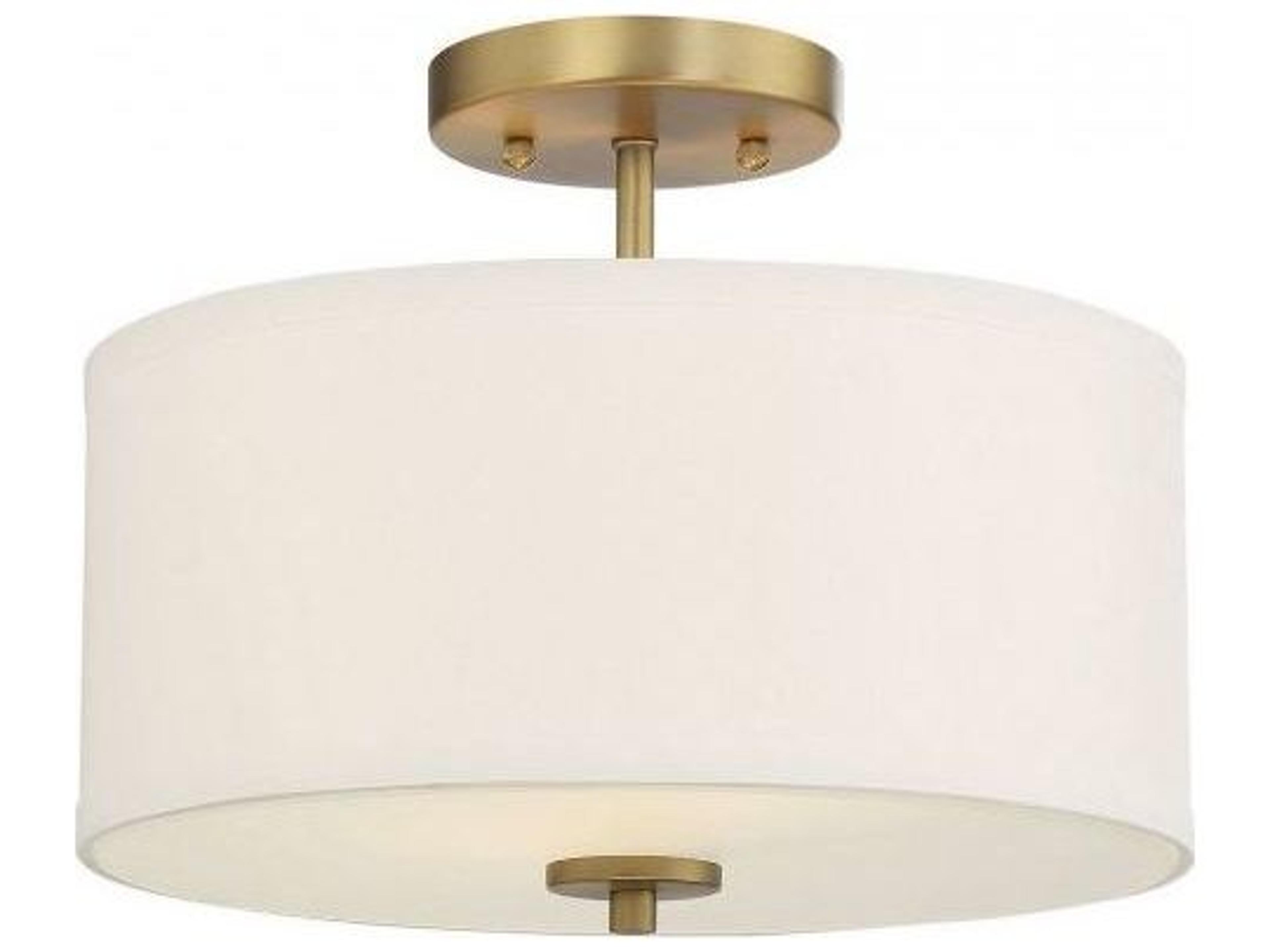 Savoy House Meridian 2-Light Natural Brass White Drum Semi Flush Mount