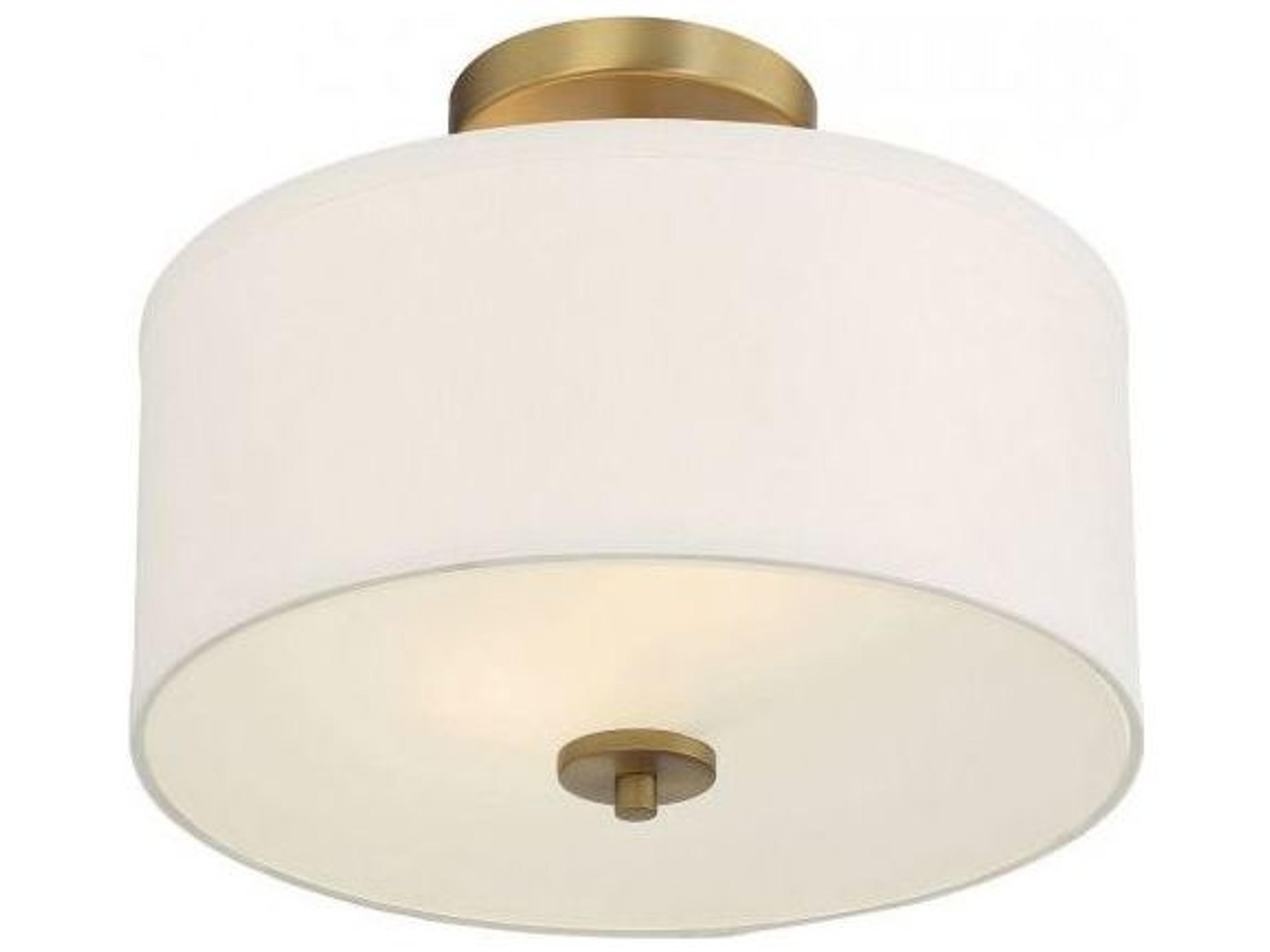 Savoy House Meridian 2-Light Natural Brass White Drum Semi Flush Mount