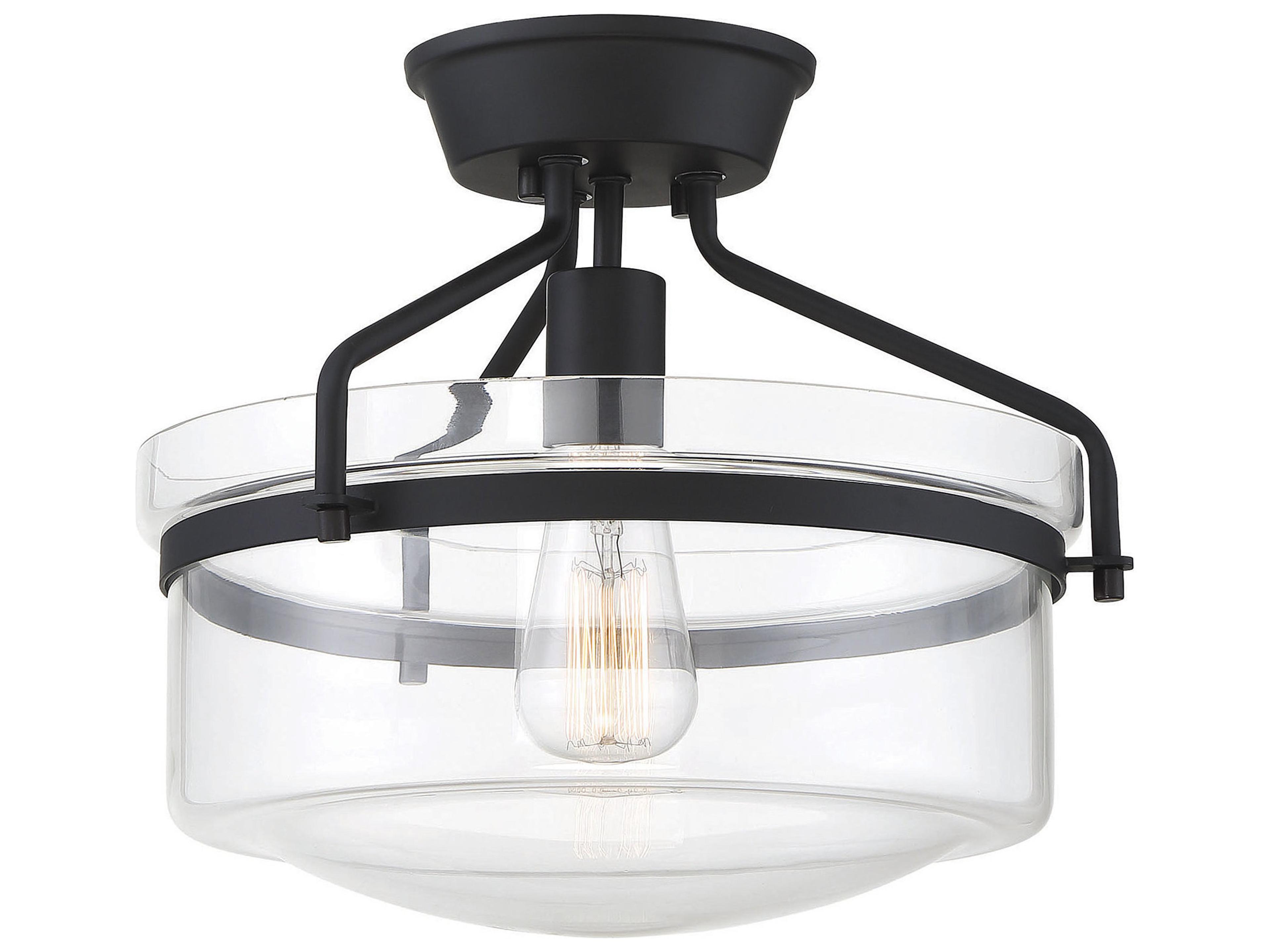 Savoy House Meridian 1-Light Matte Black Glass Bowl Semi Flush Mount