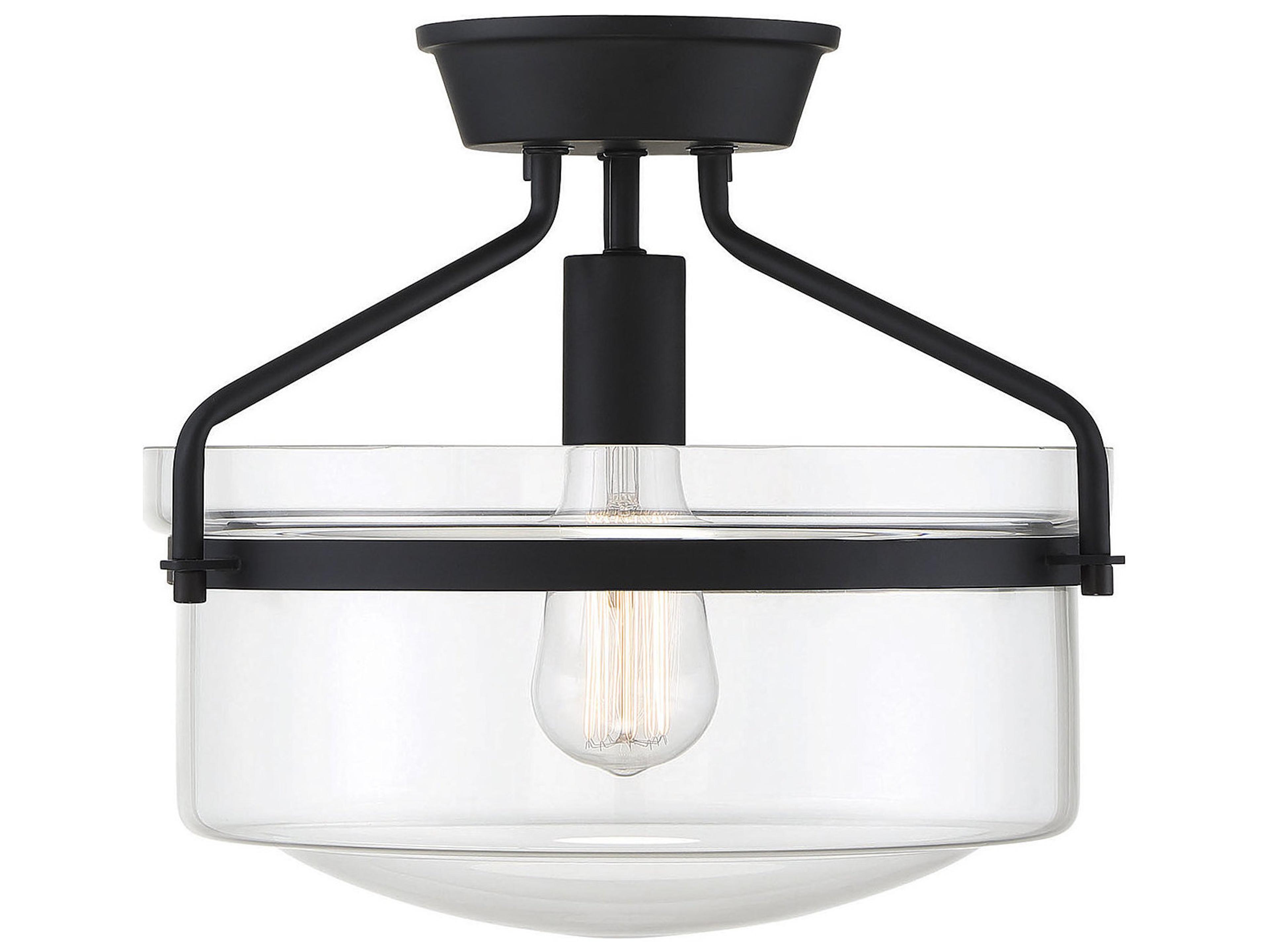 Savoy House Meridian 1-Light Matte Black Glass Bowl Semi Flush Mount