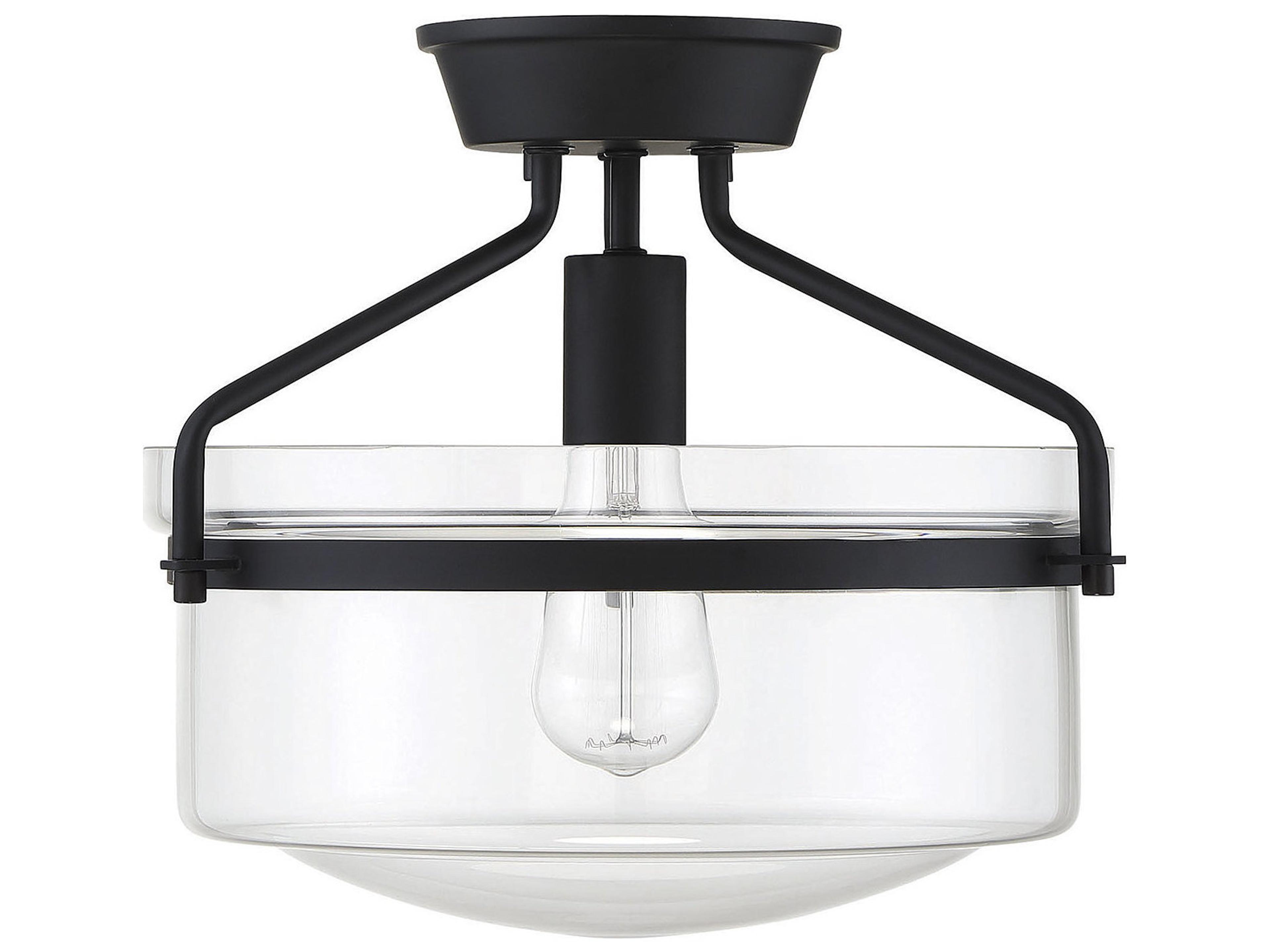 Savoy House Meridian 1-Light Matte Black Glass Bowl Semi Flush Mount