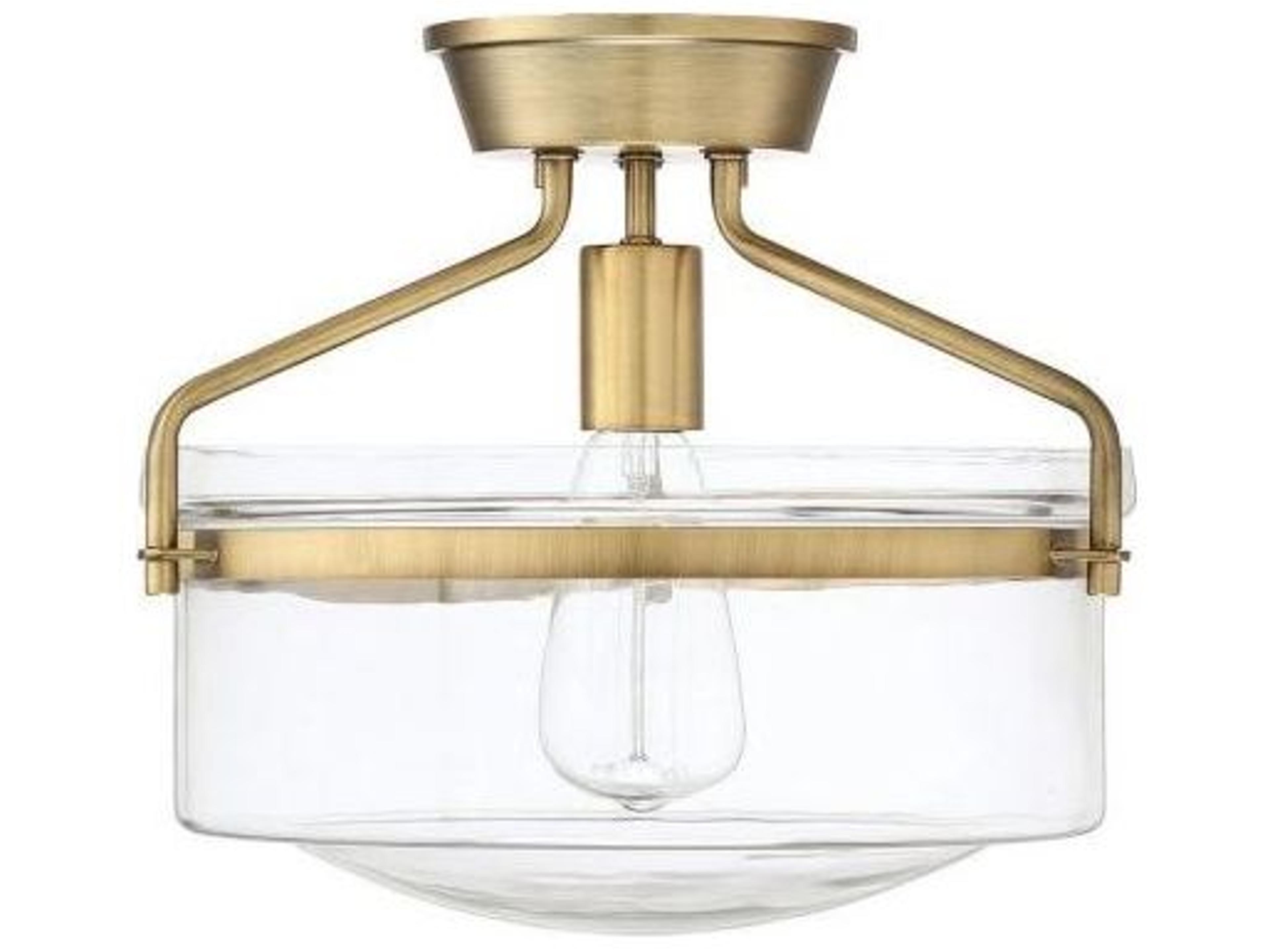 Savoy House Meridian 1-Light Natural Brass Glass Bowl Semi Flush Mount