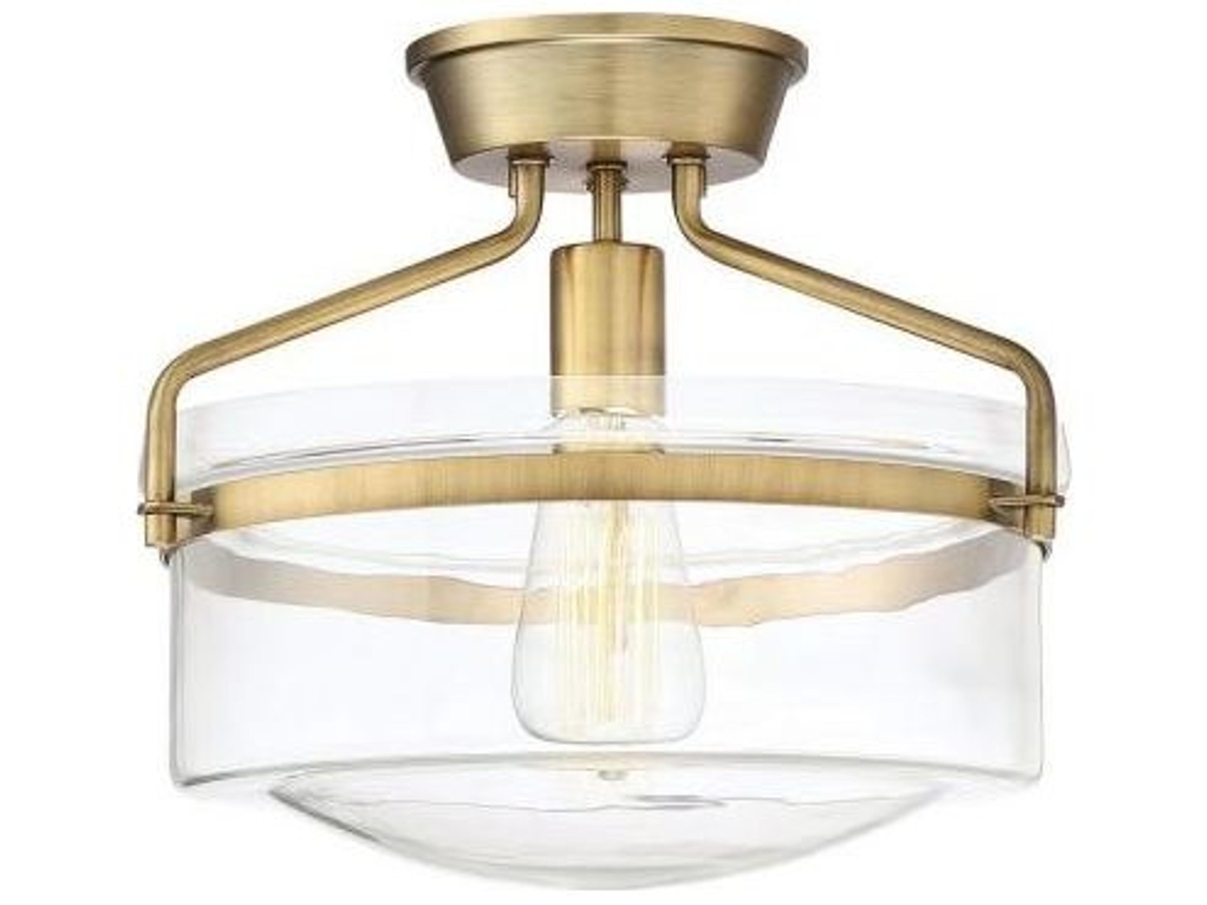 Savoy House Meridian 1-Light Natural Brass Glass Bowl Semi Flush Mount