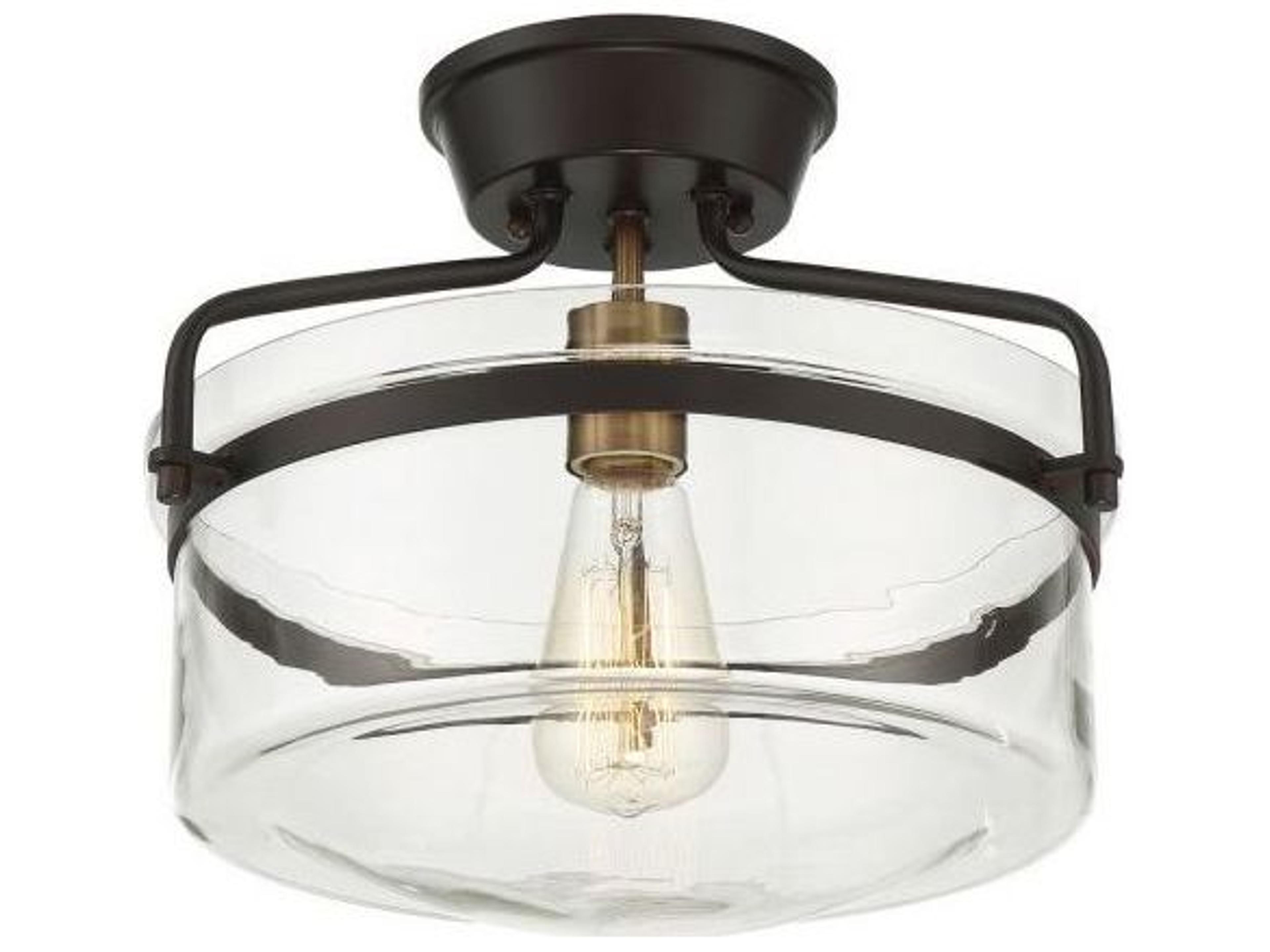 Savoy House Meridian 1-Light Oil Rubbed Bronze Natural Brass Glass Bowl Semi Flush Mount