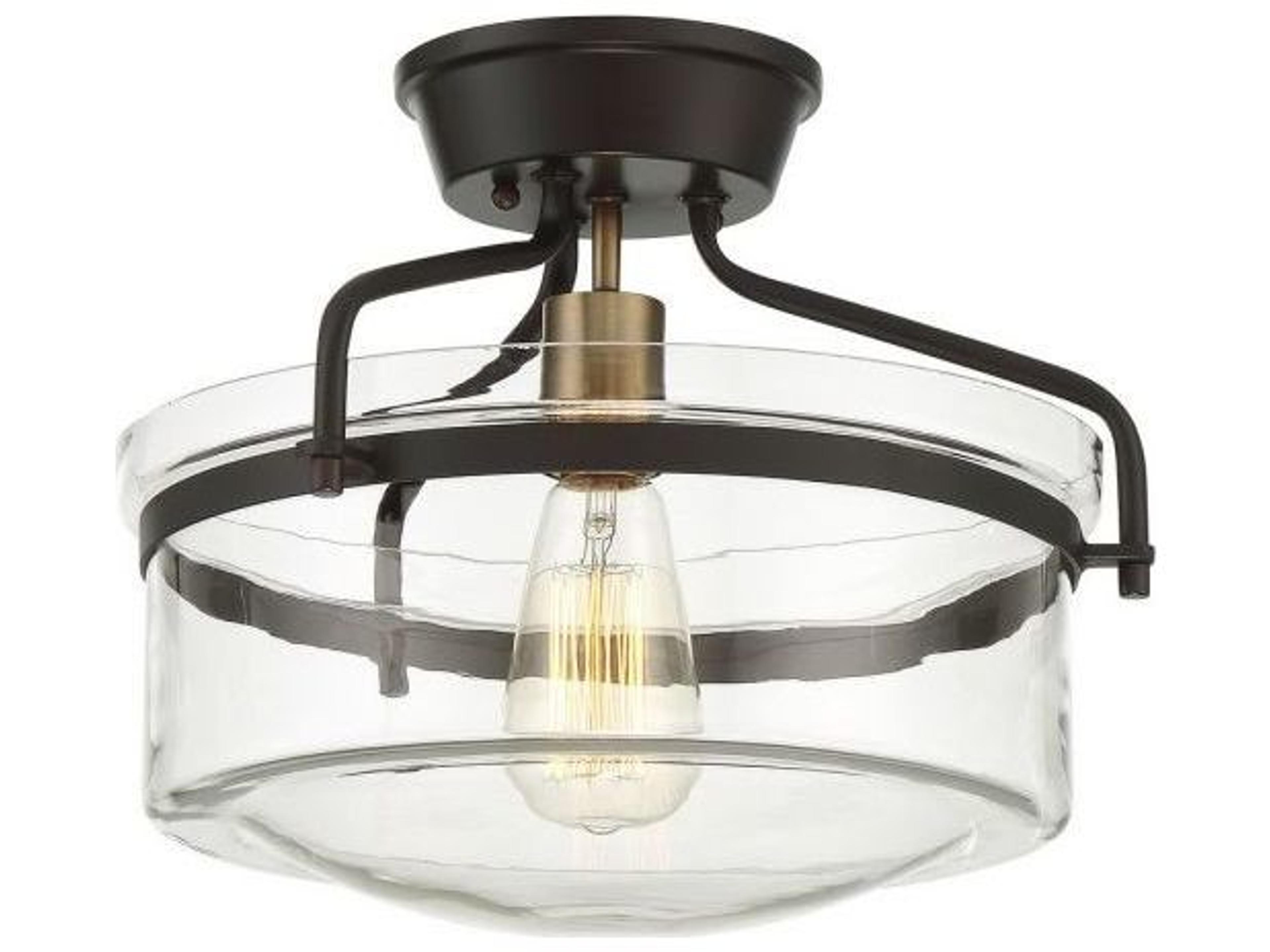 Savoy House Meridian 1-Light Oil Rubbed Bronze Natural Brass Glass Bowl Semi Flush Mount
