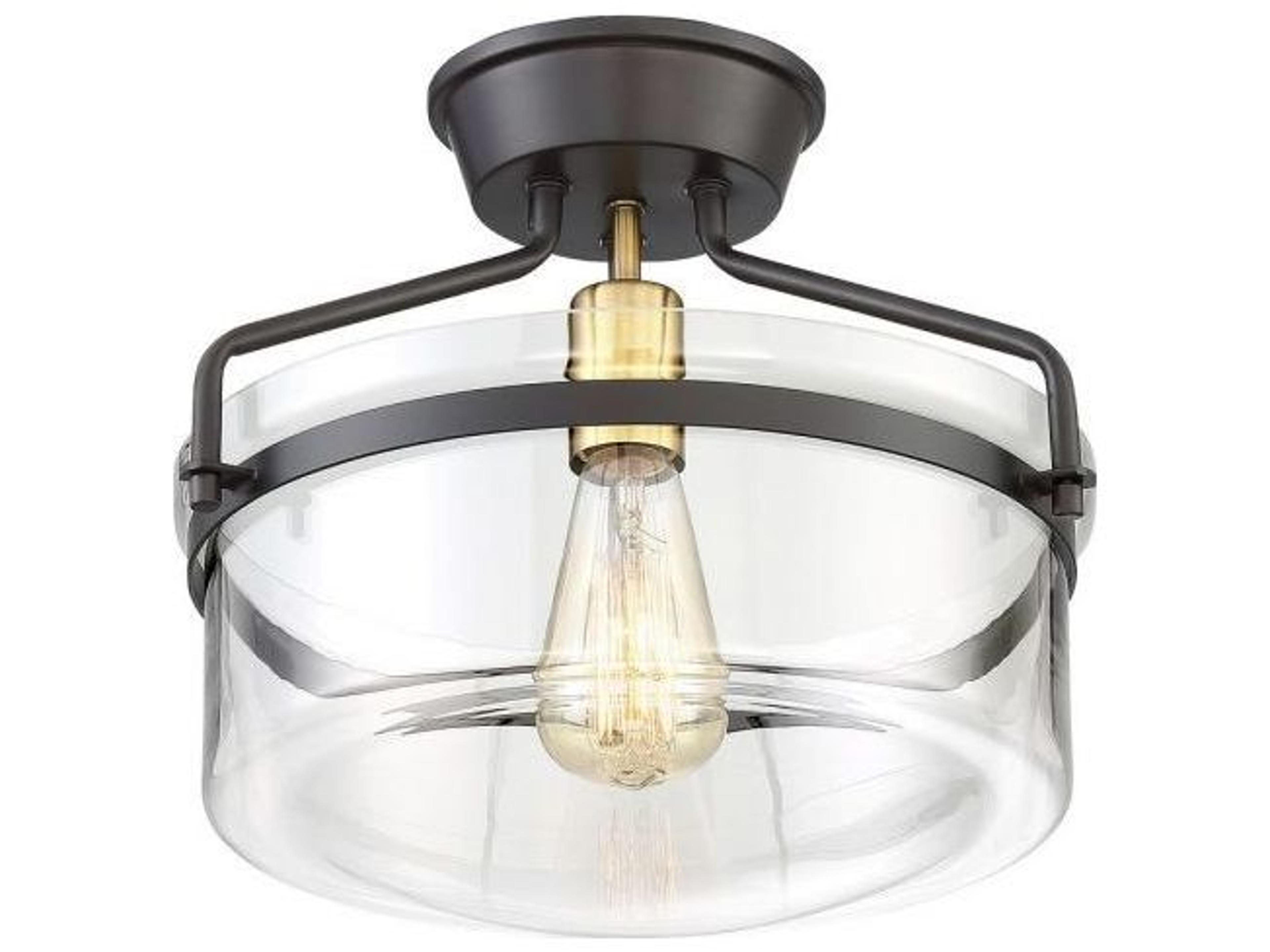 Savoy House Meridian 1-Light Oil Rubbed Bronze Natural Brass Glass Bowl Semi Flush Mount