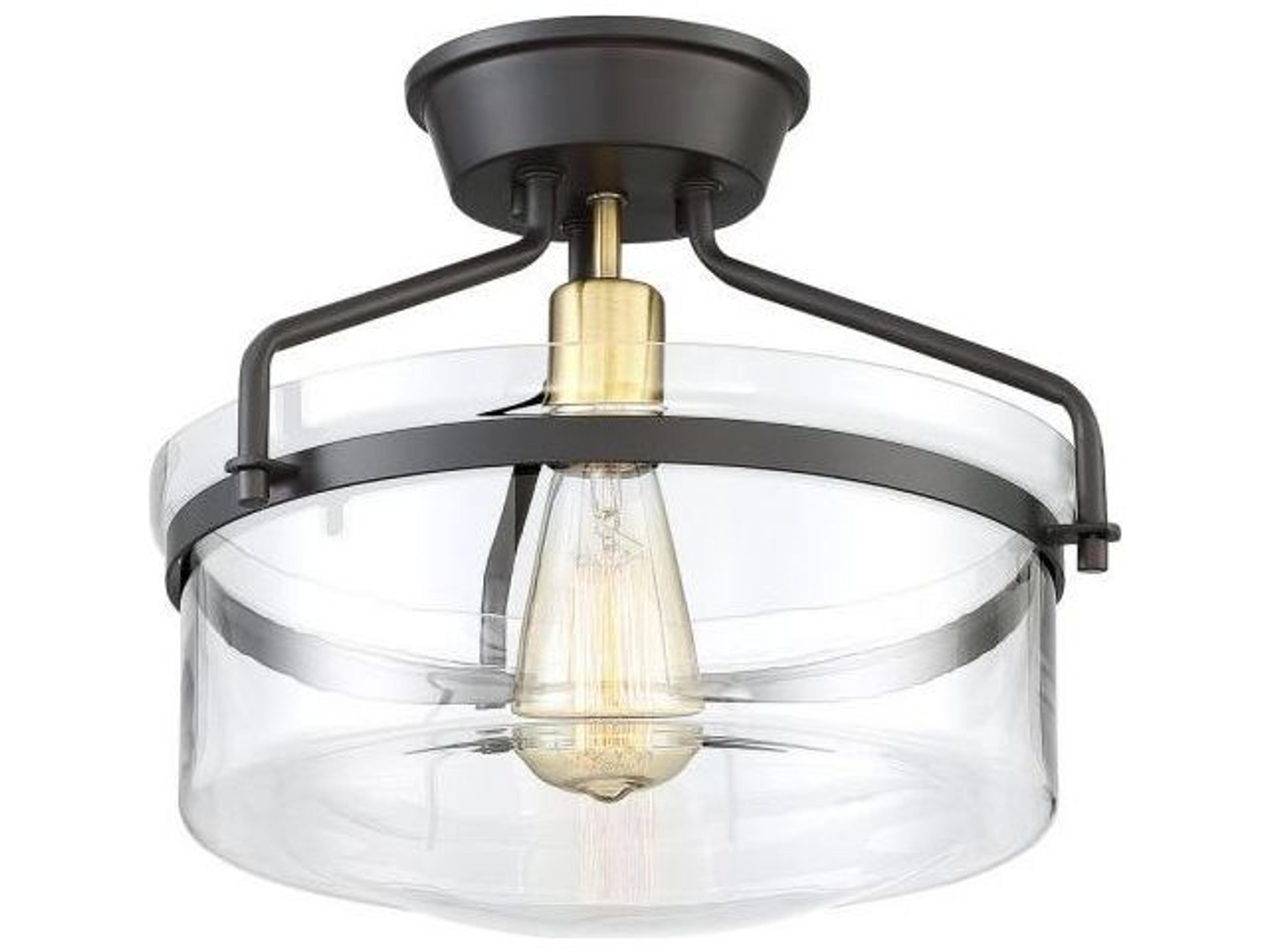 Savoy House Meridian 1-Light Oil Rubbed Bronze Natural Brass Glass Bowl Semi Flush Mount