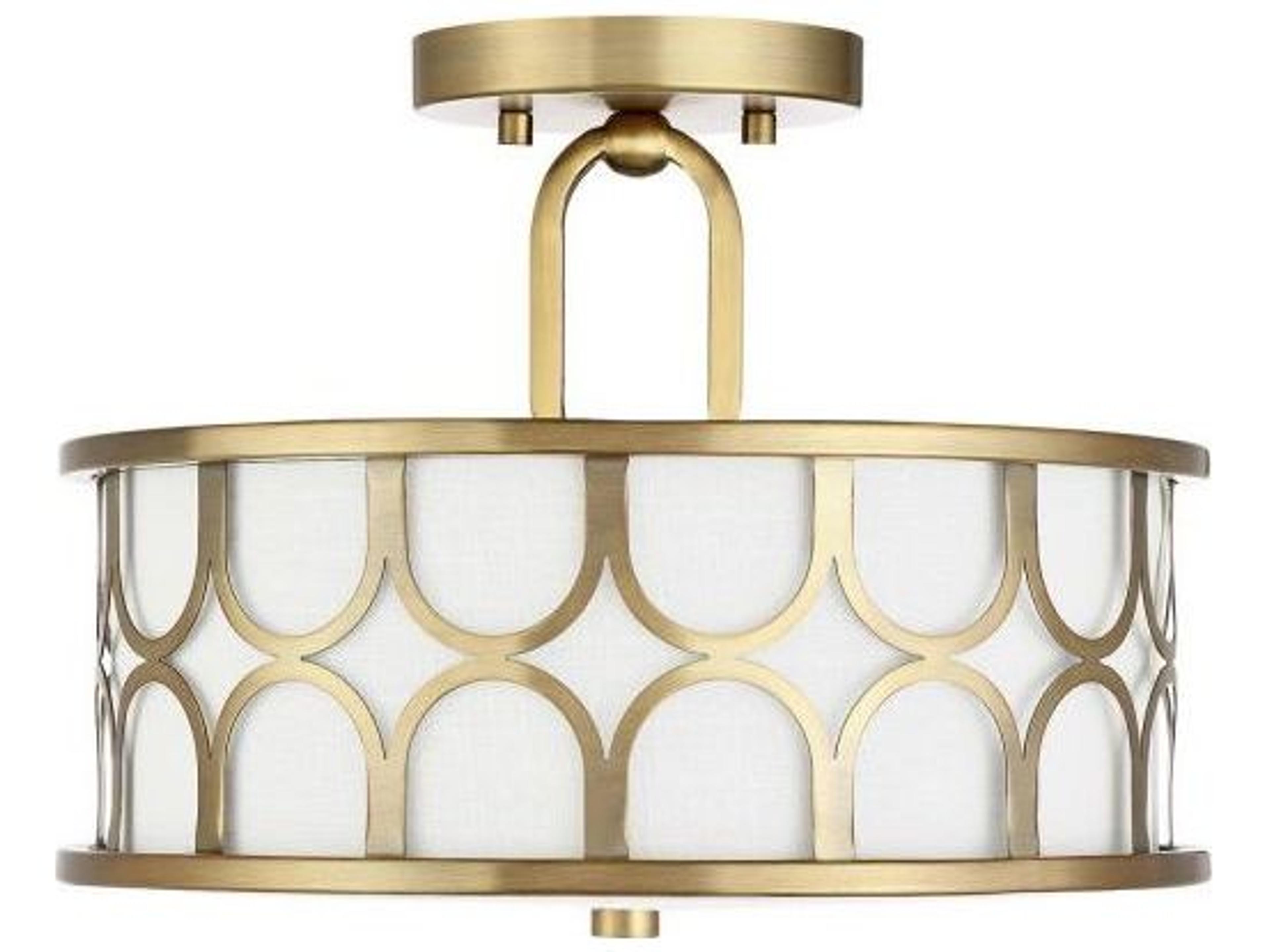 Savoy House Meridian 2-Light Natural Brass Drum Semi Flush Mount