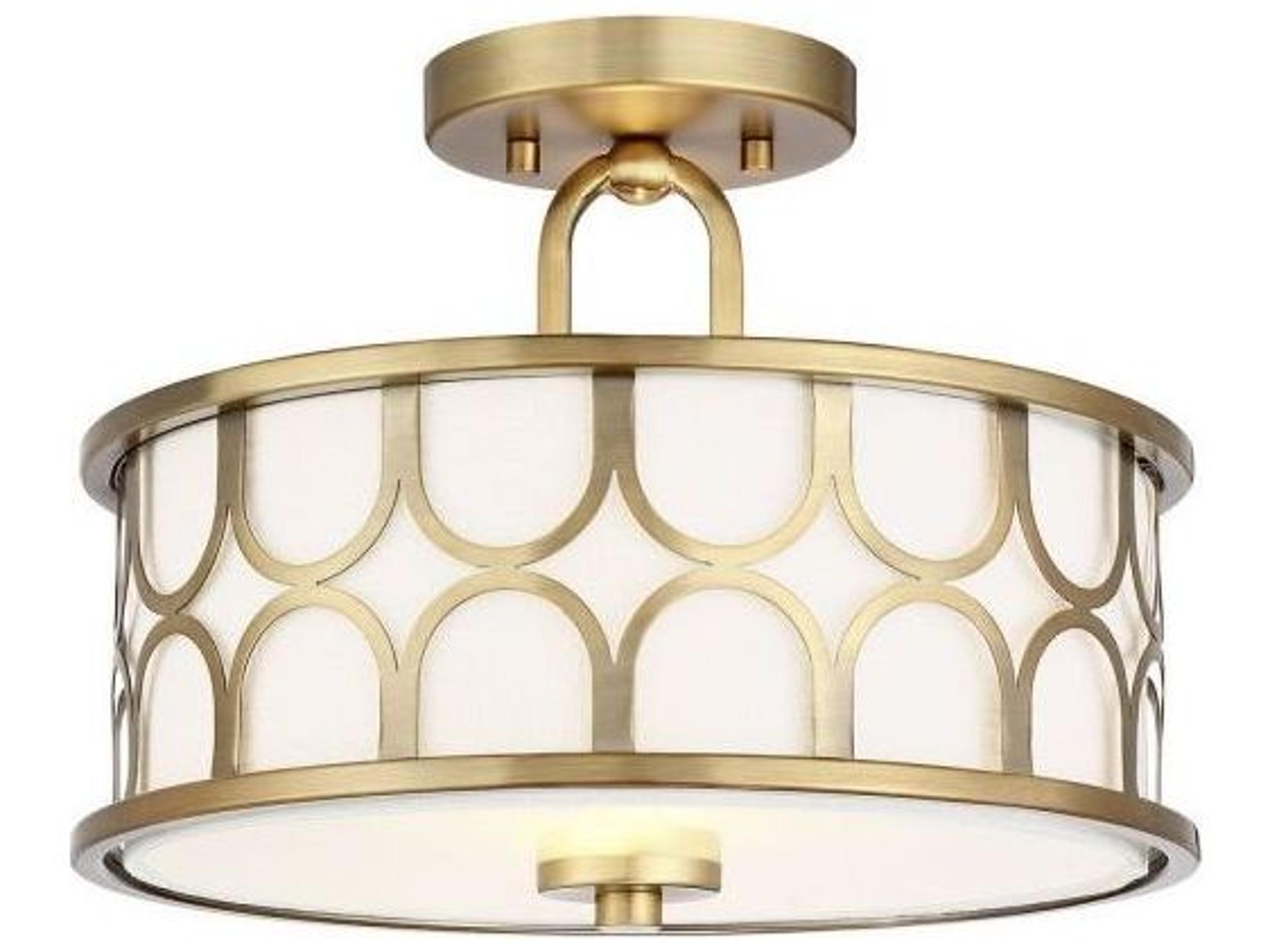 Savoy House Meridian 2-Light Natural Brass Drum Semi Flush Mount