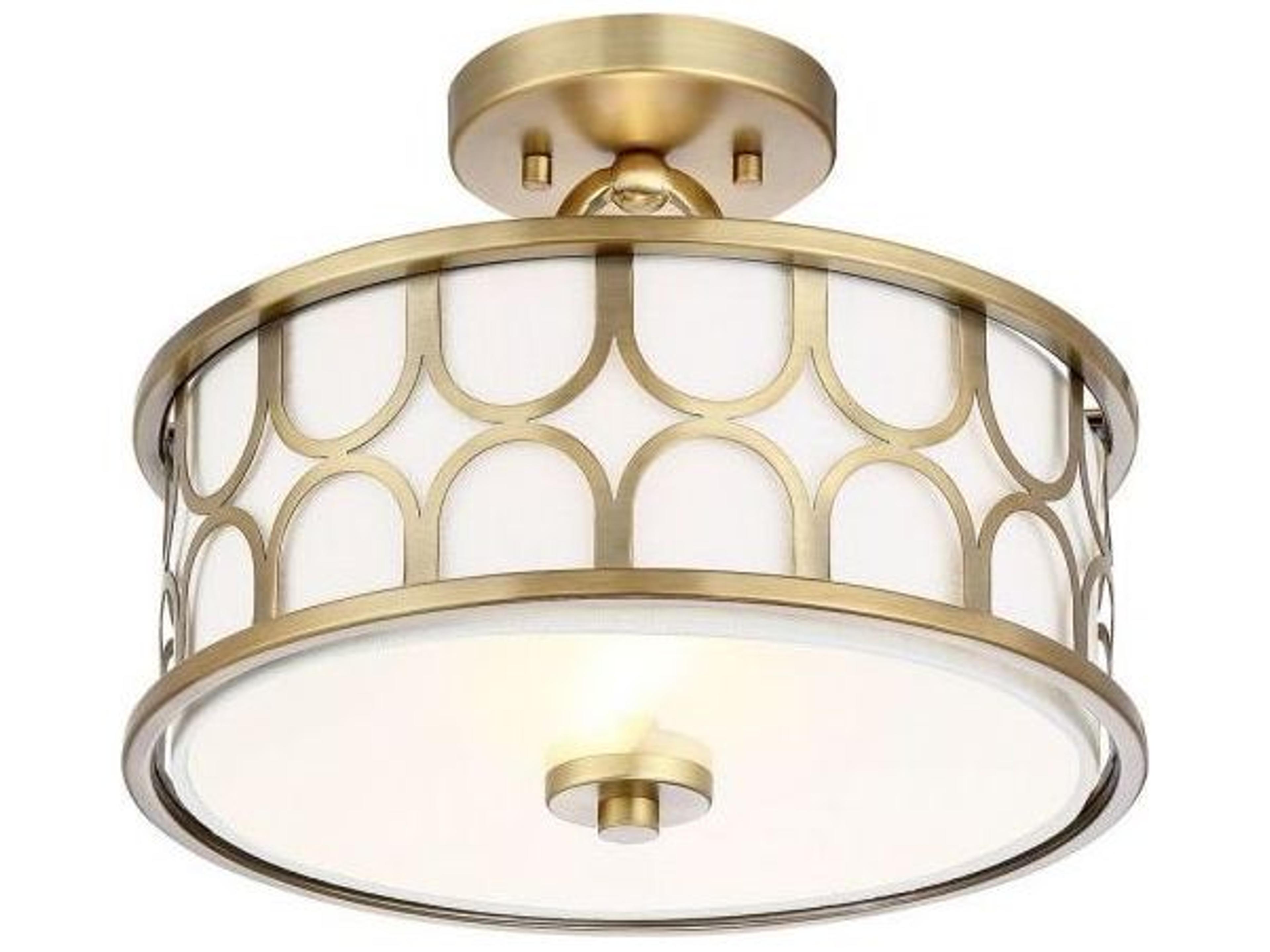 Savoy House Meridian 2-Light Natural Brass Drum Semi Flush Mount