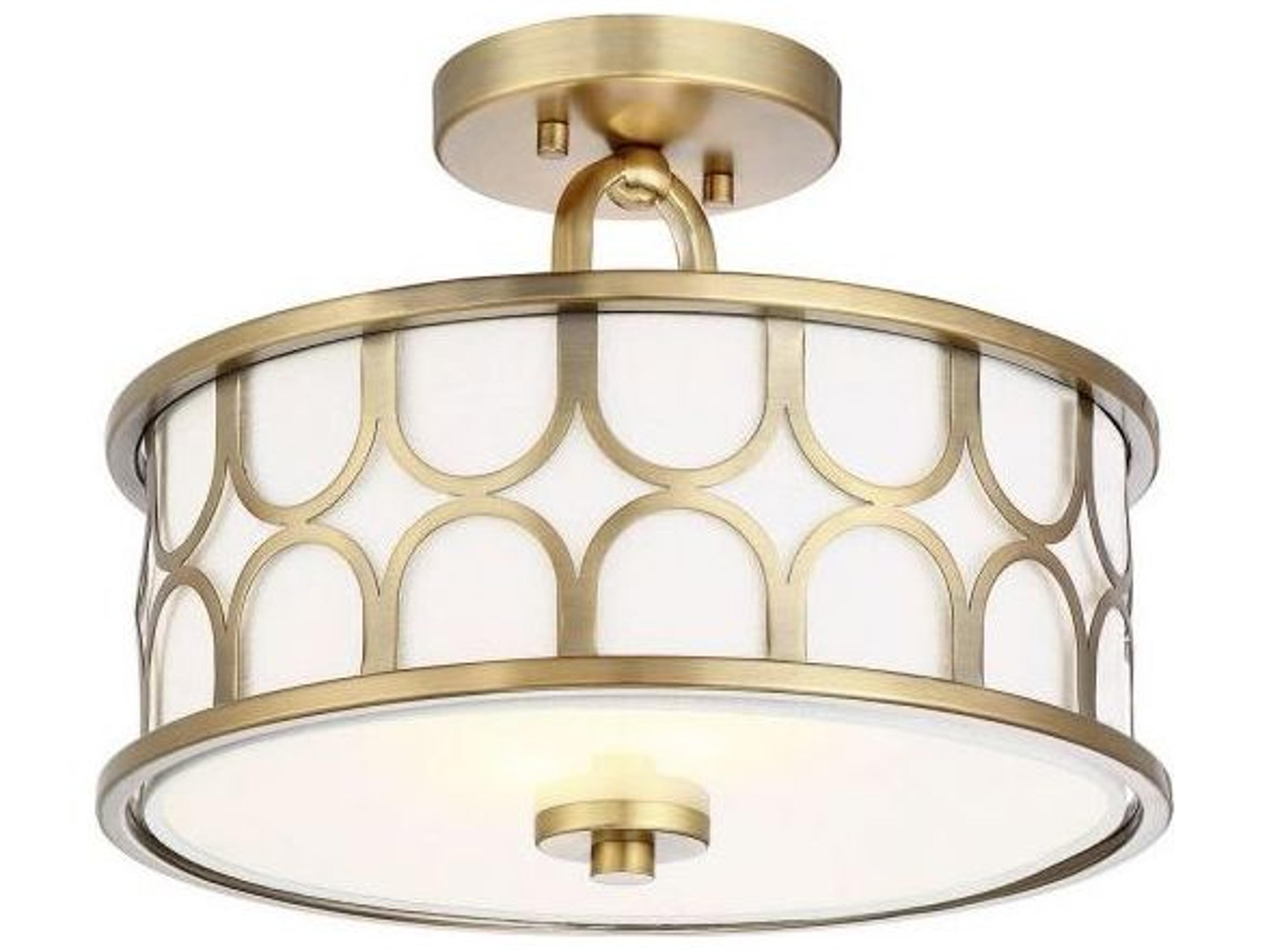 Savoy House Meridian 2-Light Natural Brass Drum Semi Flush Mount