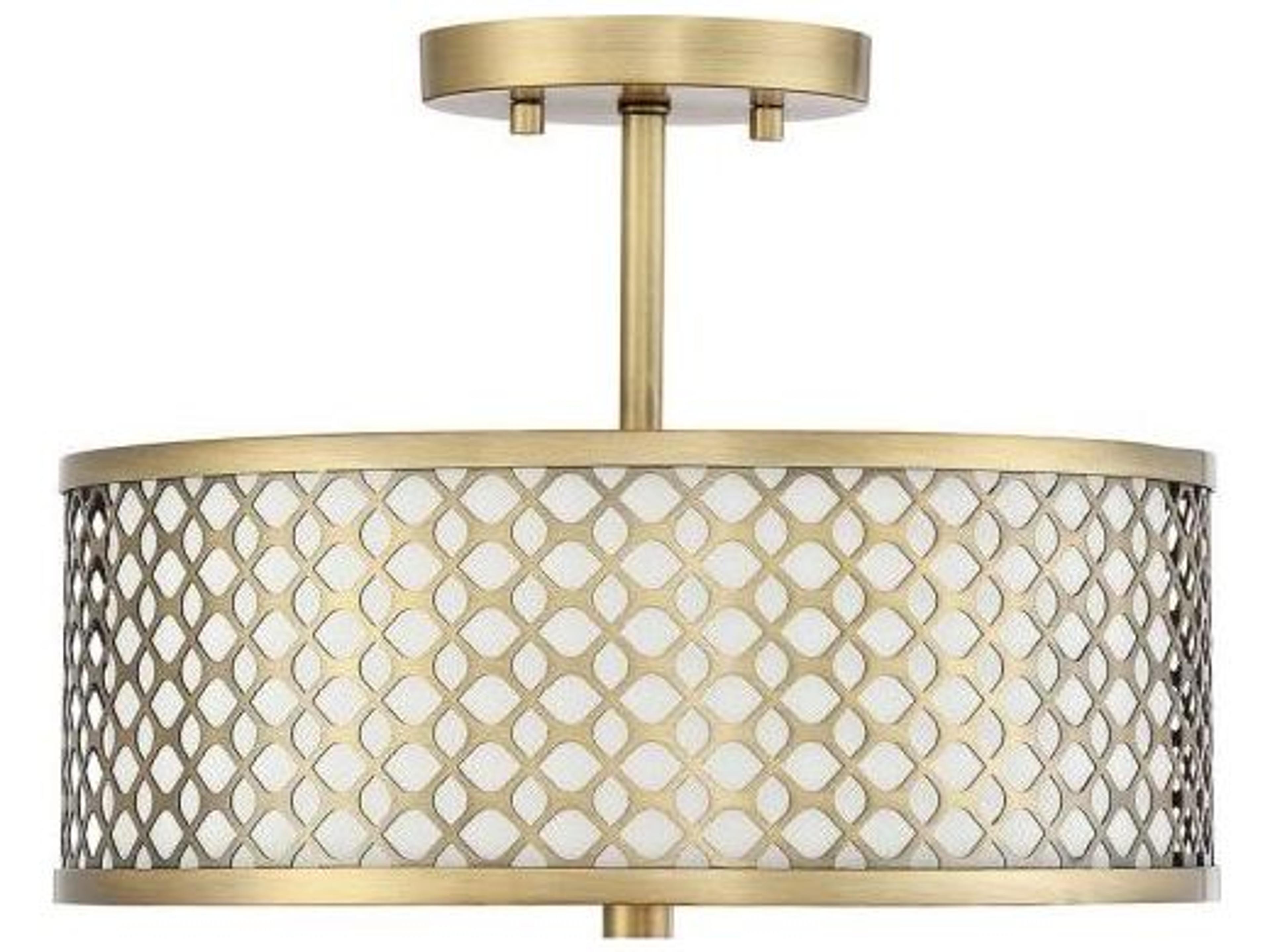 Savoy House Meridian 2-Light Natural Brass Drum Geometric Semi Flush Mount