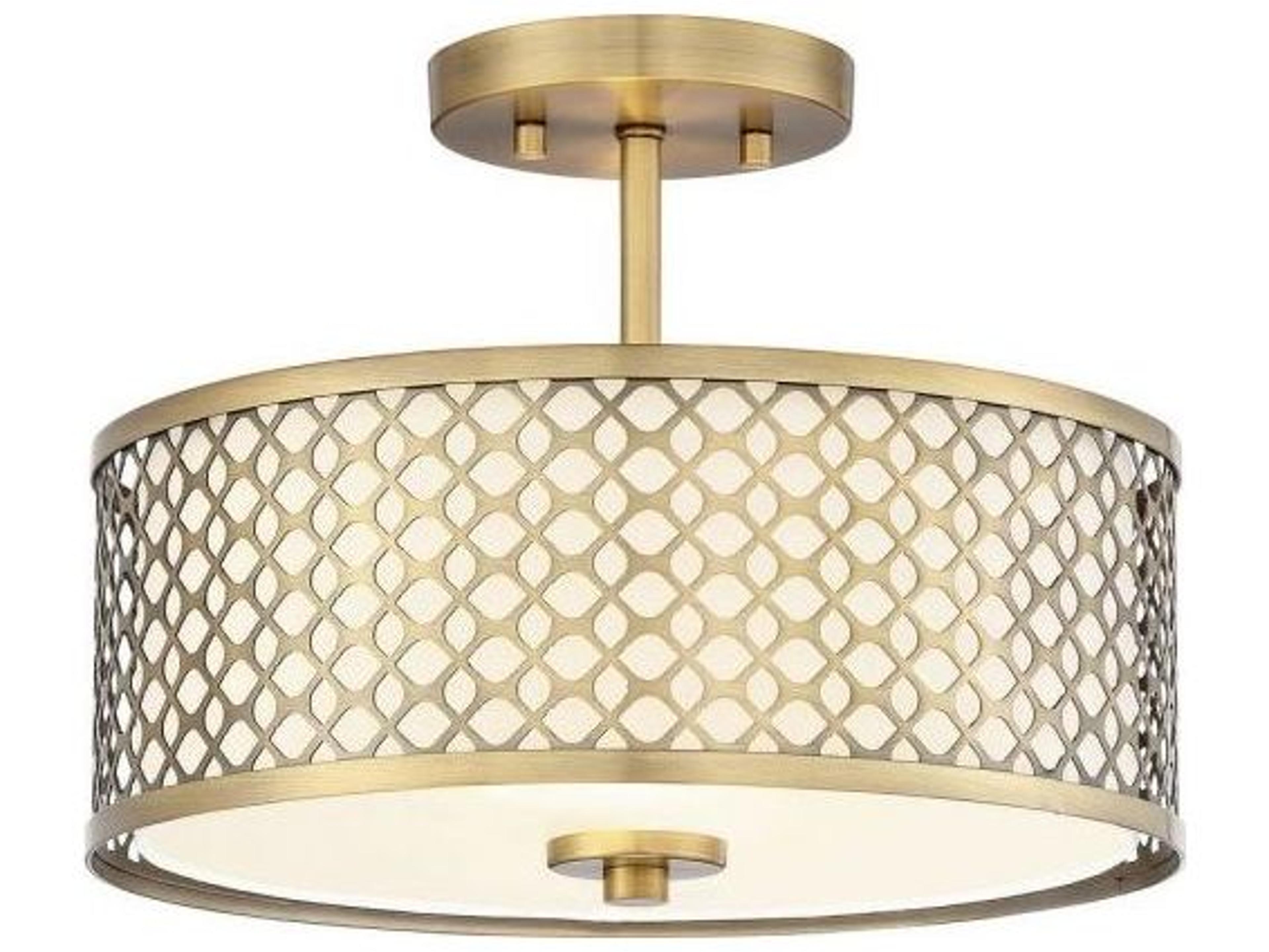 Savoy House Meridian 2-Light Natural Brass Drum Geometric Semi Flush Mount