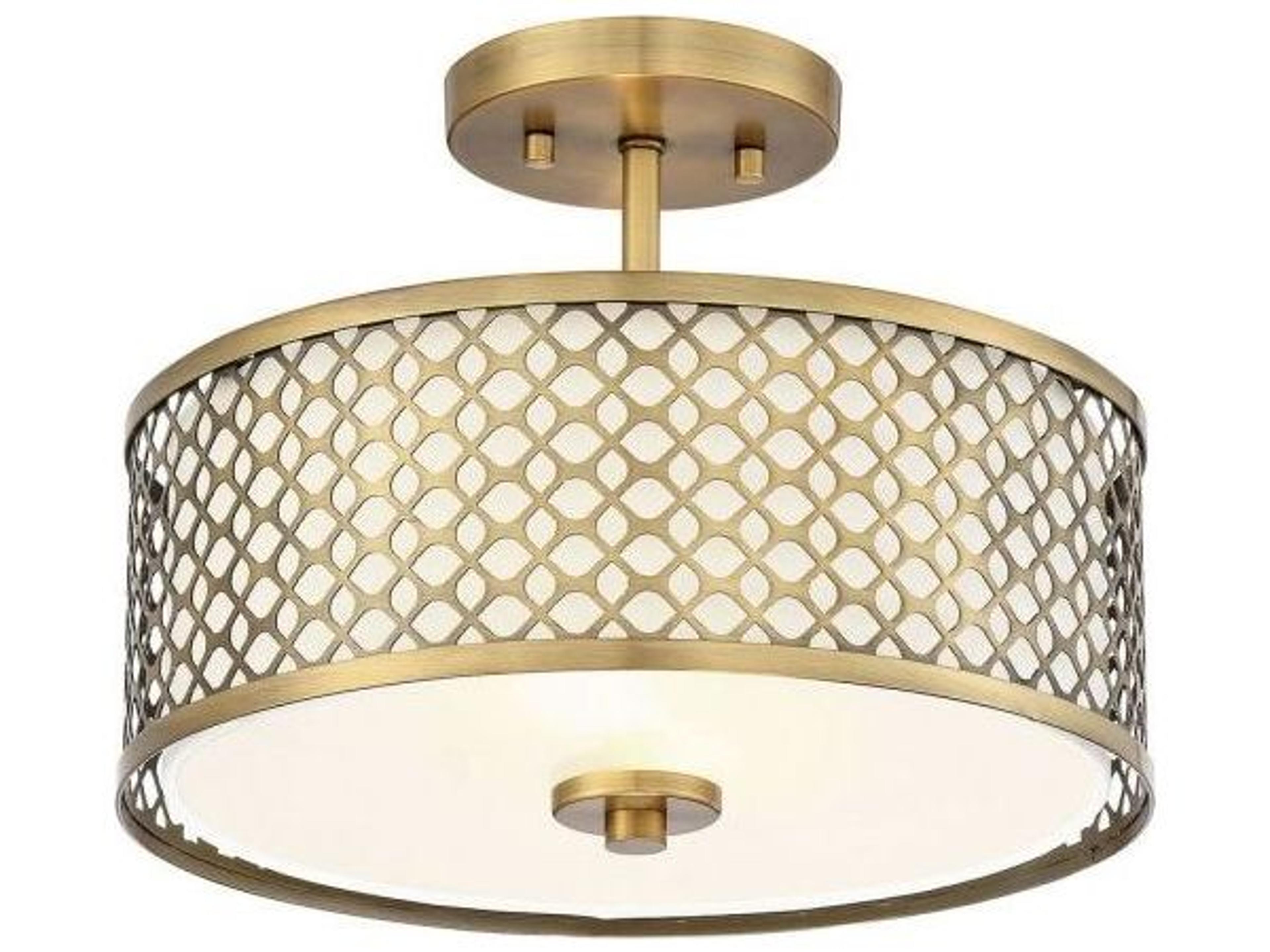Savoy House Meridian 2-Light Natural Brass Drum Geometric Semi Flush Mount