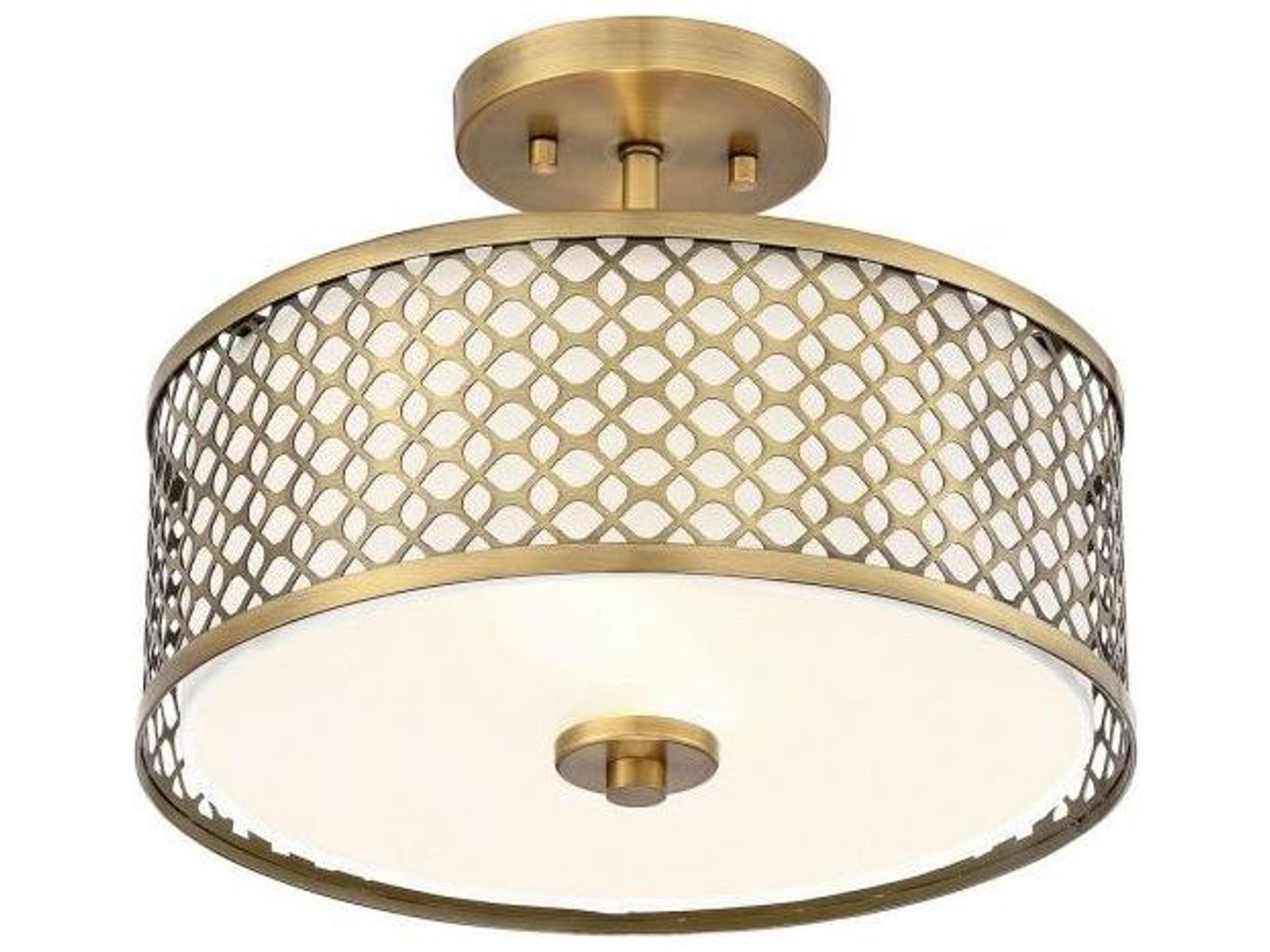 Savoy House Meridian 2-Light Natural Brass Drum Geometric Semi Flush Mount