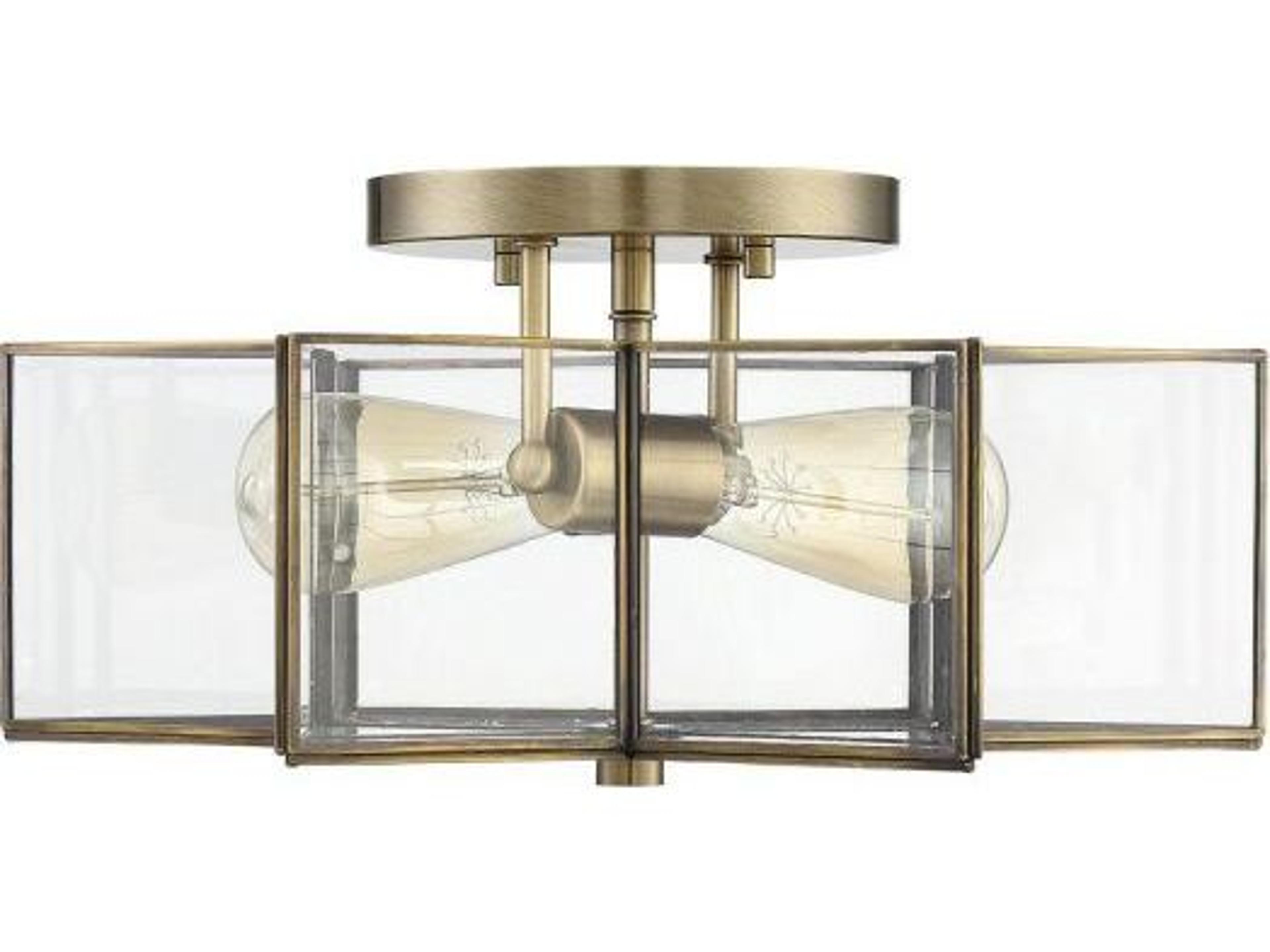 Savoy House Meridian 2-Light Natural Brass Glass Drum Semi Flush Mount