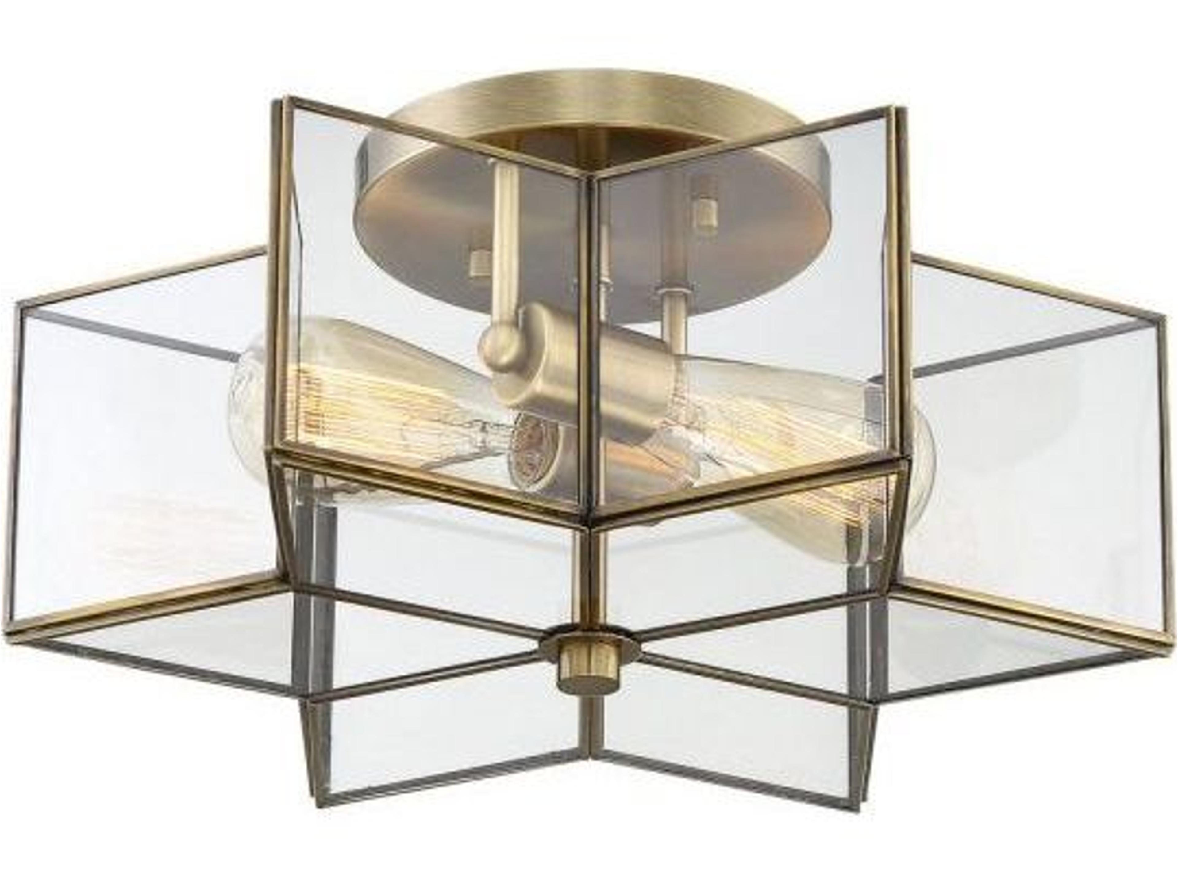 Savoy House Meridian 2-Light Natural Brass Glass Drum Semi Flush Mount