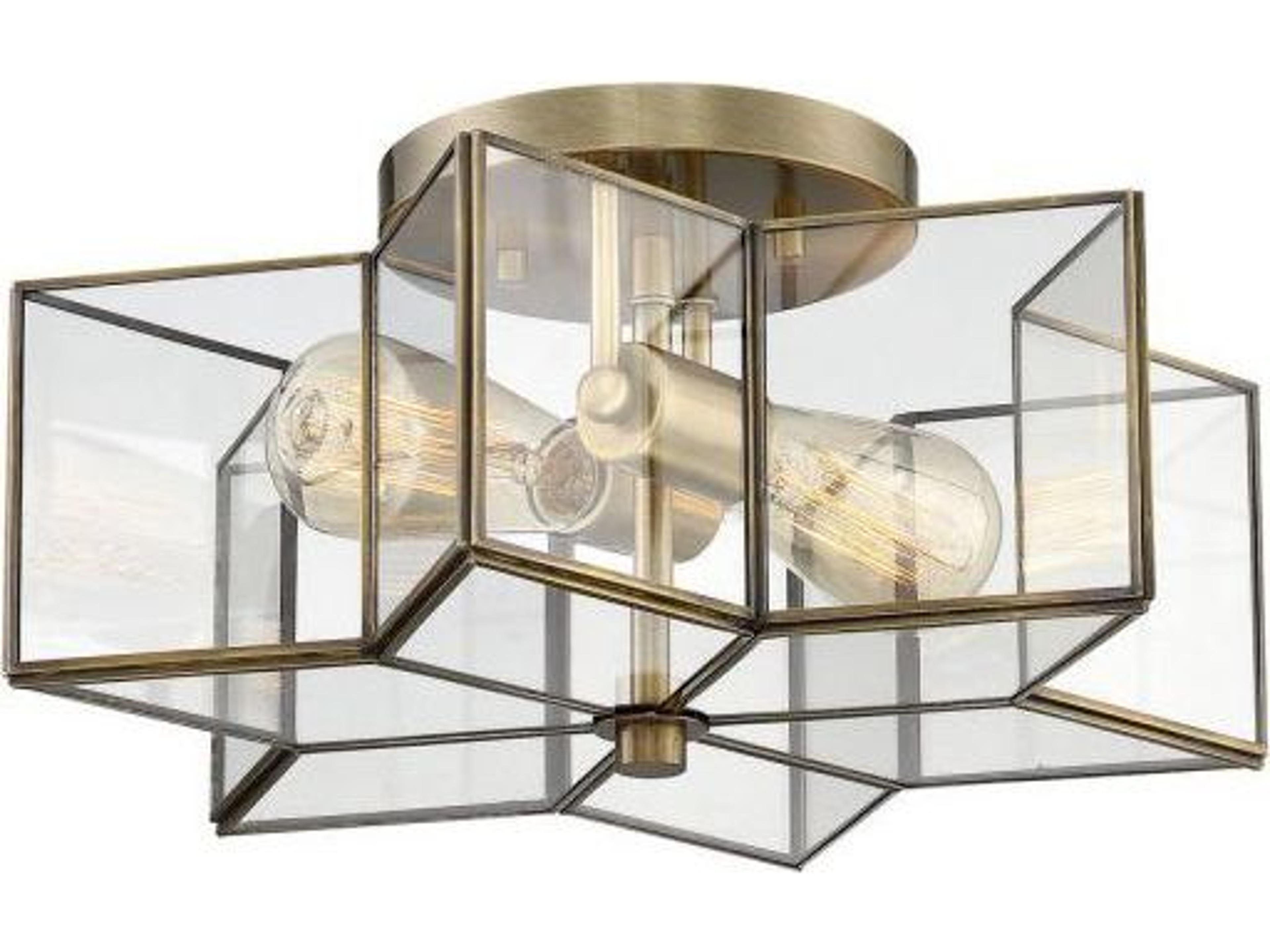 Savoy House Meridian 2-Light Natural Brass Glass Drum Semi Flush Mount
