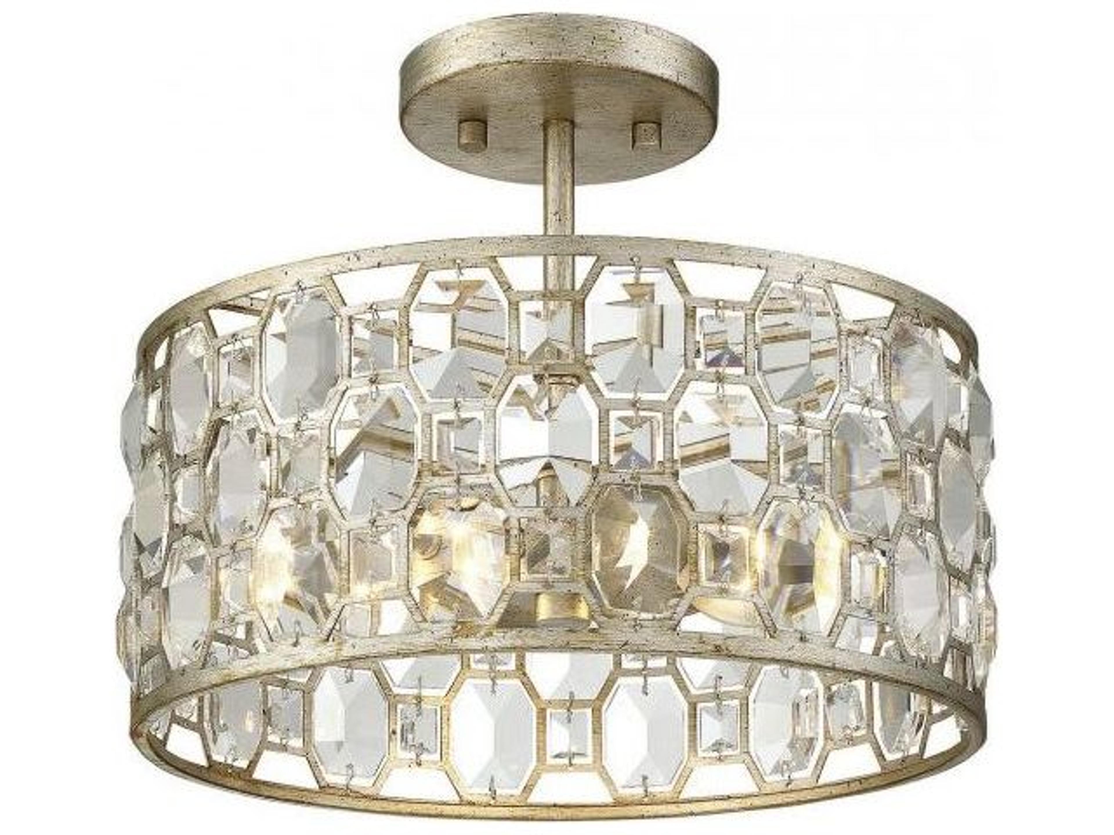 Savoy House Meridian 2-Light Silver Gold Crystal Drum Geometric Semi Flush Mount